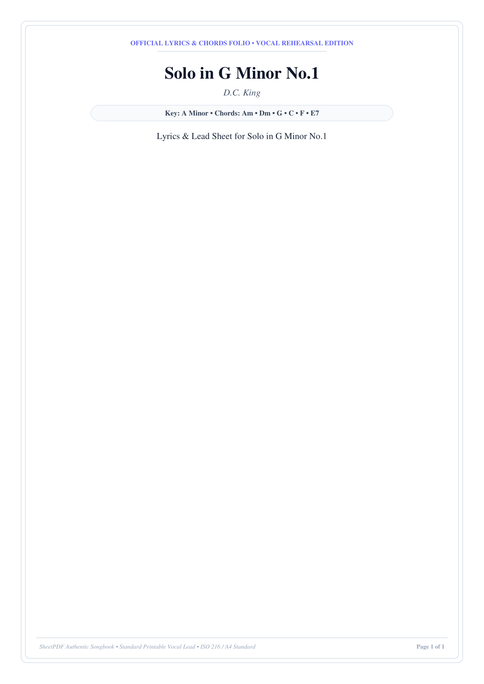 Solo in G Minor No.1 Piano Sheet Music Page 1 Free PDF