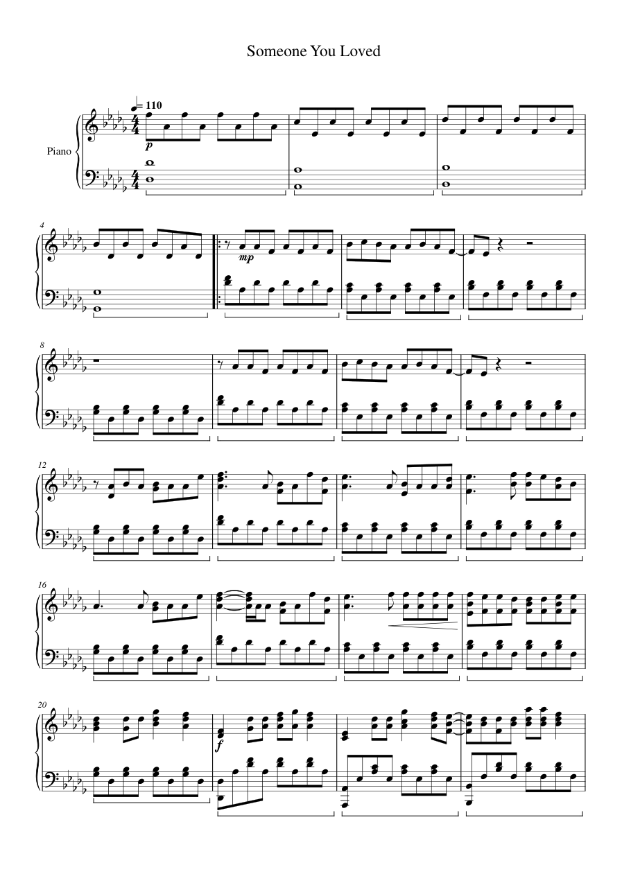 Someone You Loved Piano Sheet Music Page 1 Free PDF