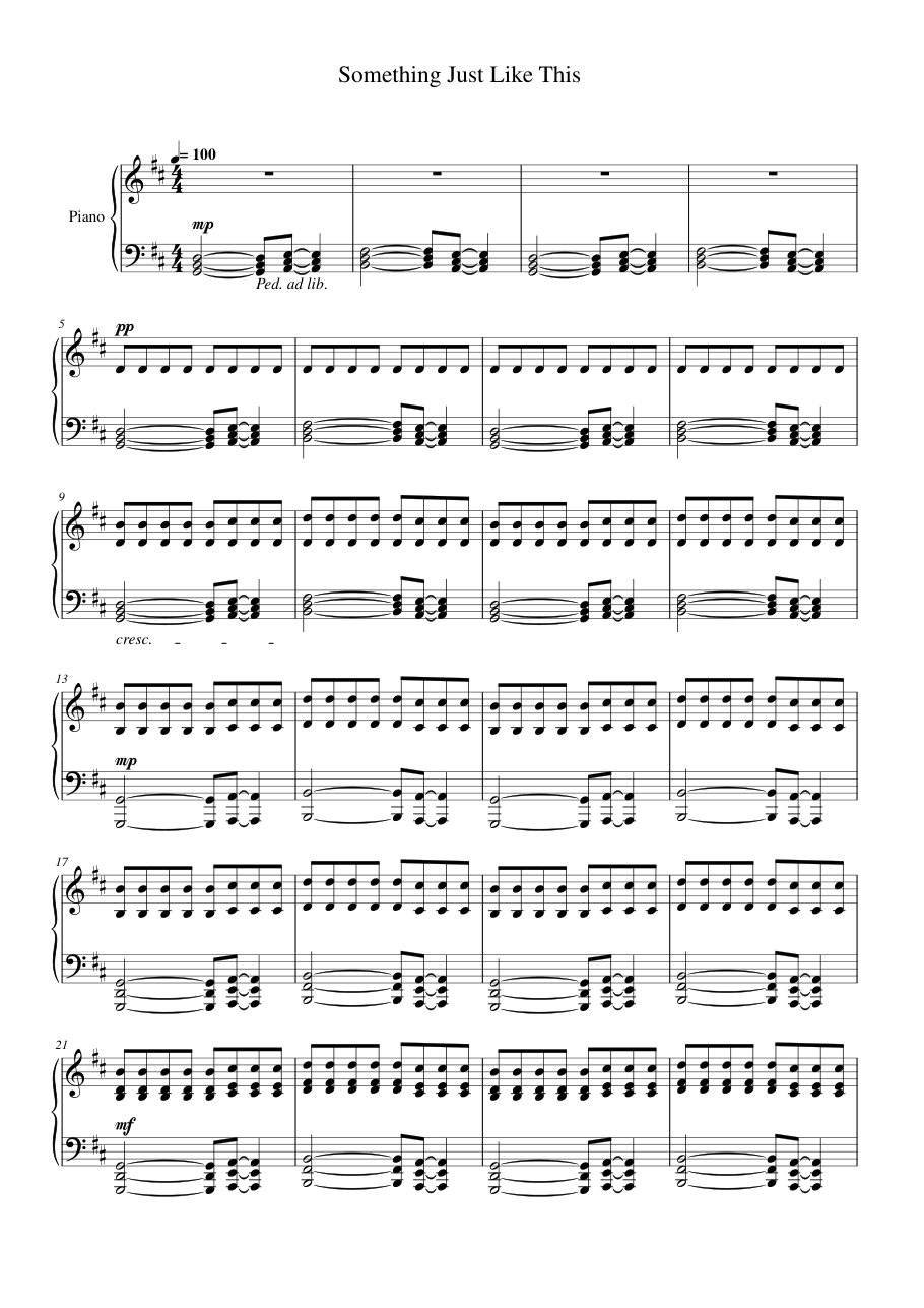Something Just Like This Piano Sheet Music Page 1 Free PDF
