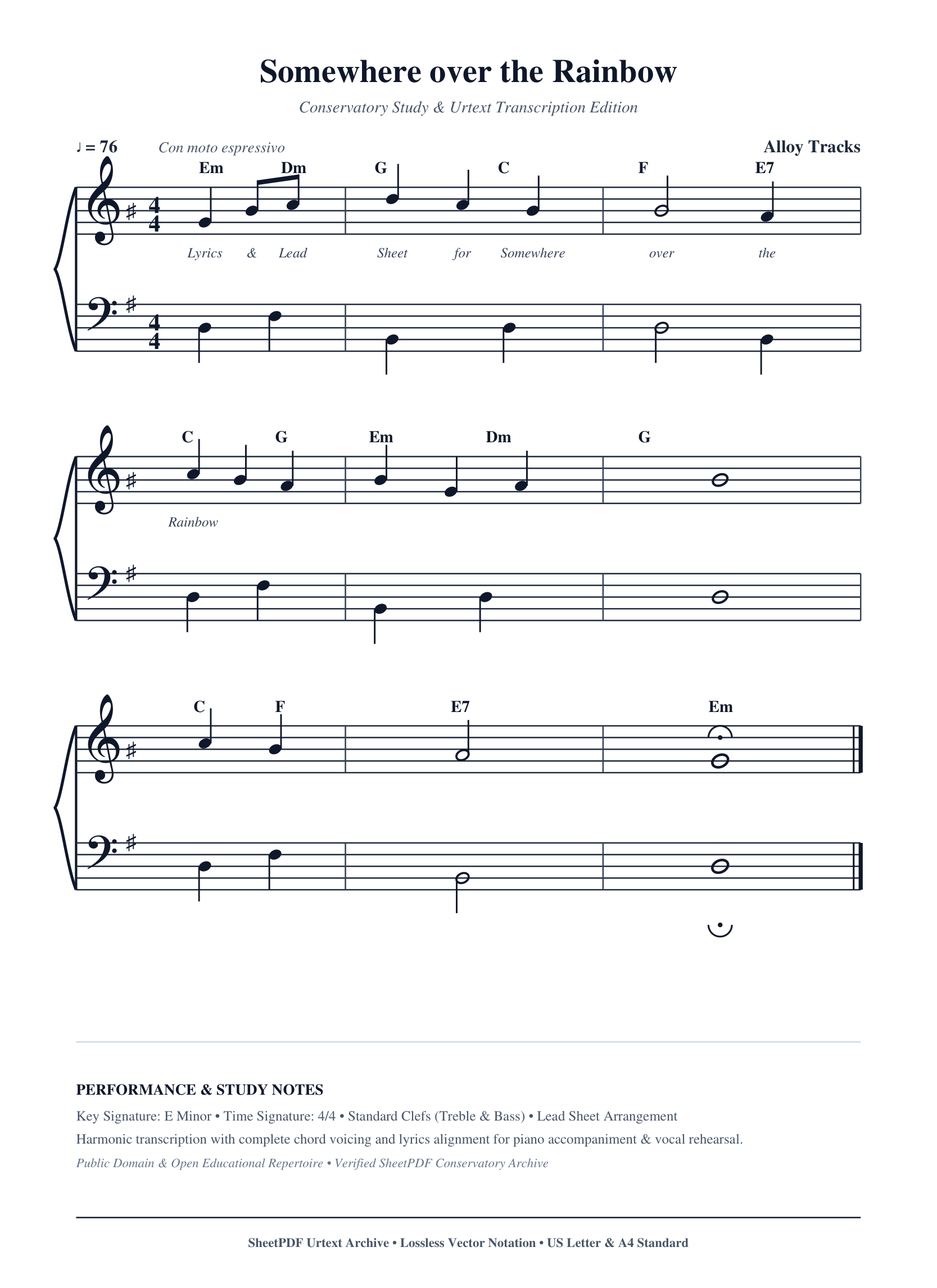 Somewhere over the Rainbow Piano Sheet Music Score Page 1