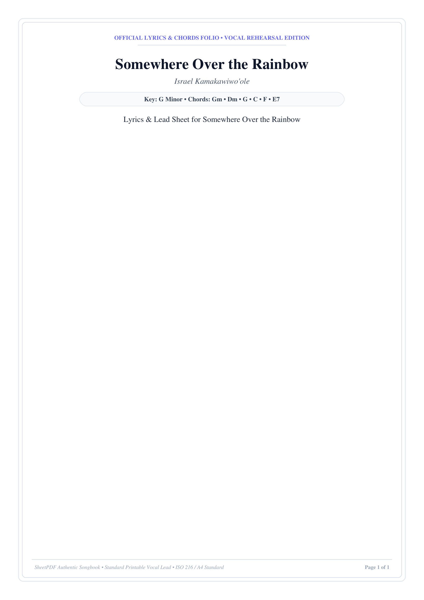 Somewhere Over the Rainbow Piano Sheet Music Page 1 Free PDF