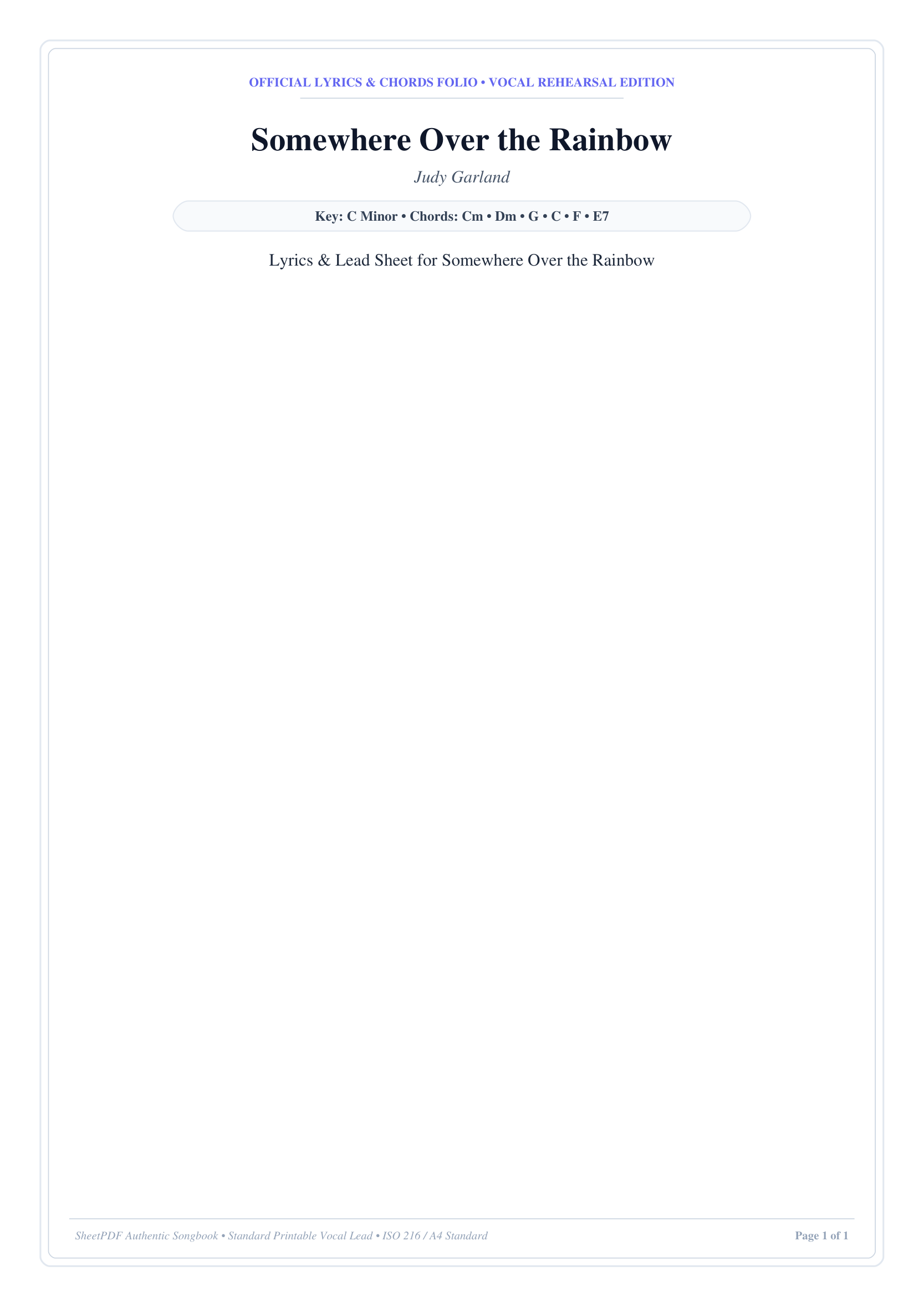 Somewhere Over the Rainbow Piano Sheet Music Page 1 Free PDF