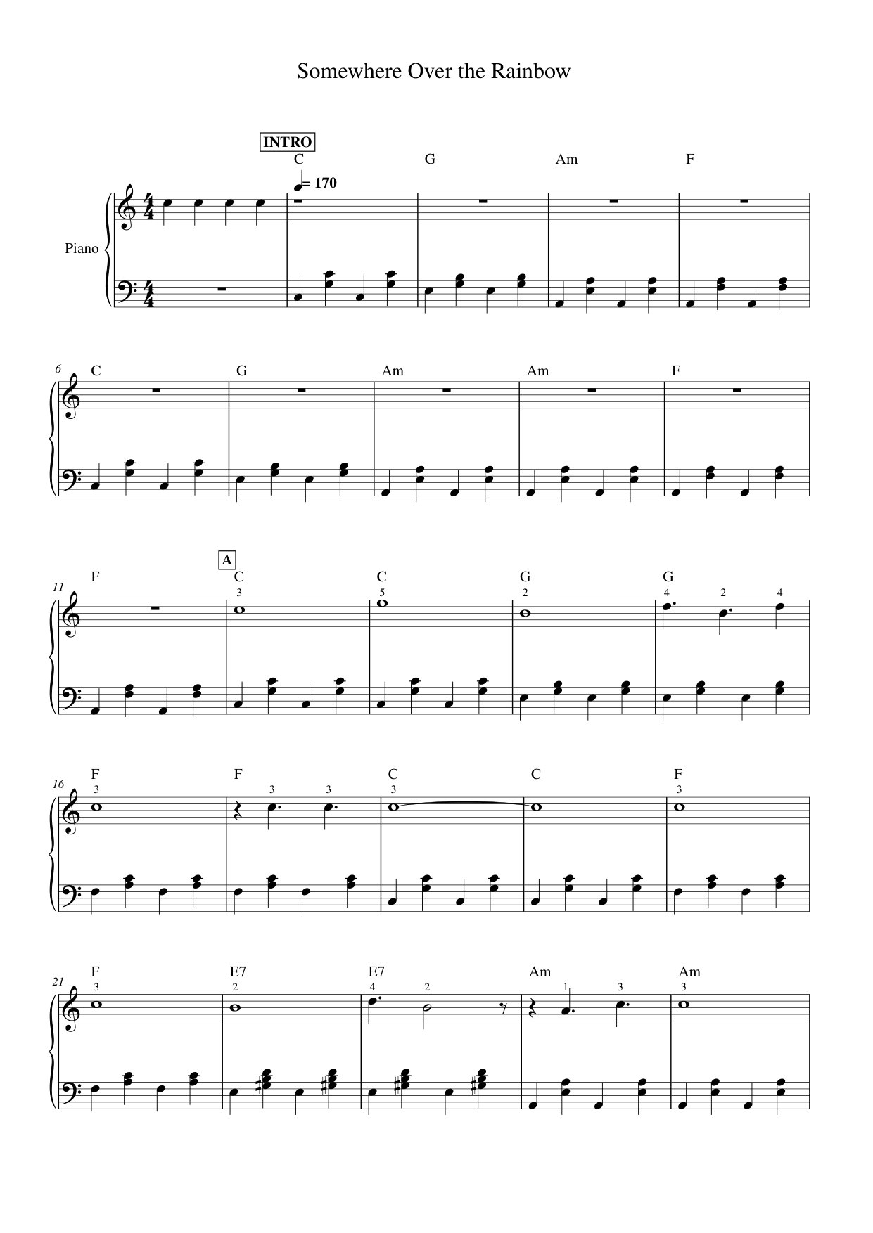Somewhere Over The Rainbow Piano Sheet Music Page 1 Free PDF