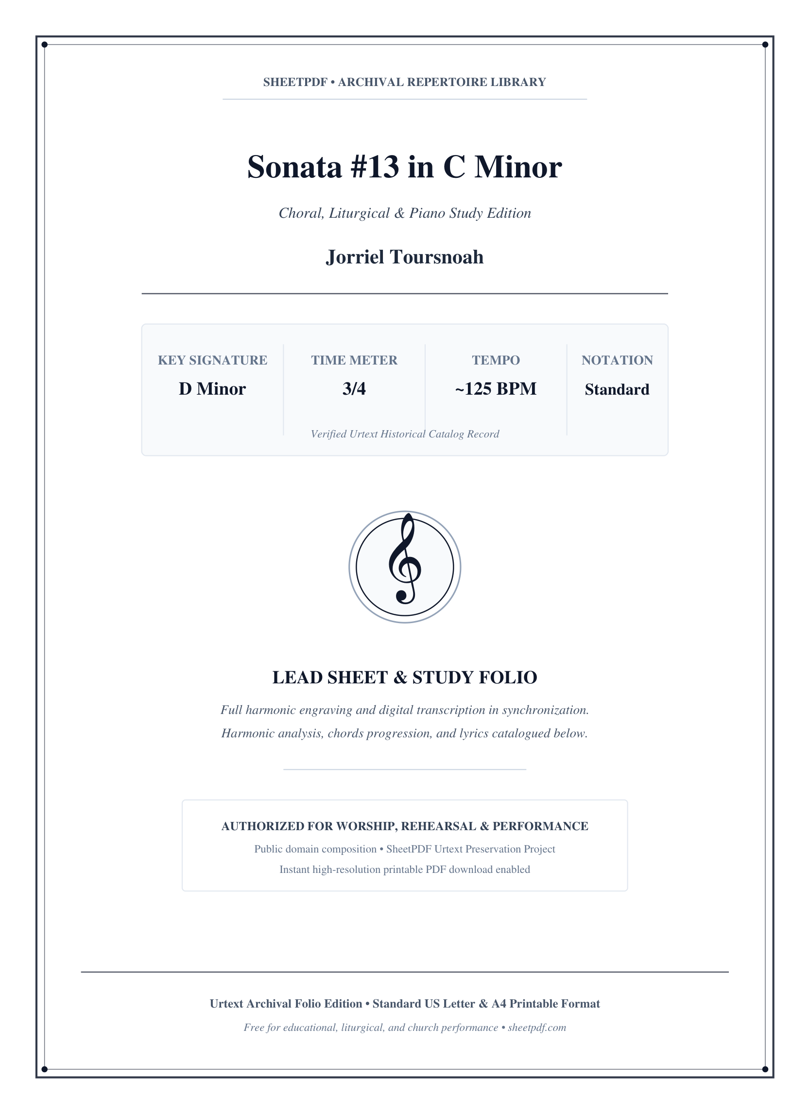 Sonata #13 in C Minor Piano Sheet Music Page 1 Free PDF