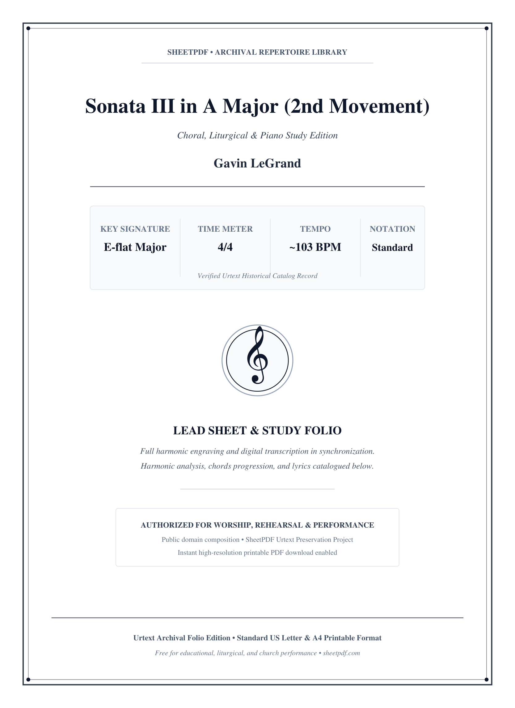 Sonata III in A Major (2nd Movement) Piano Sheet Music Page 1 Free PDF