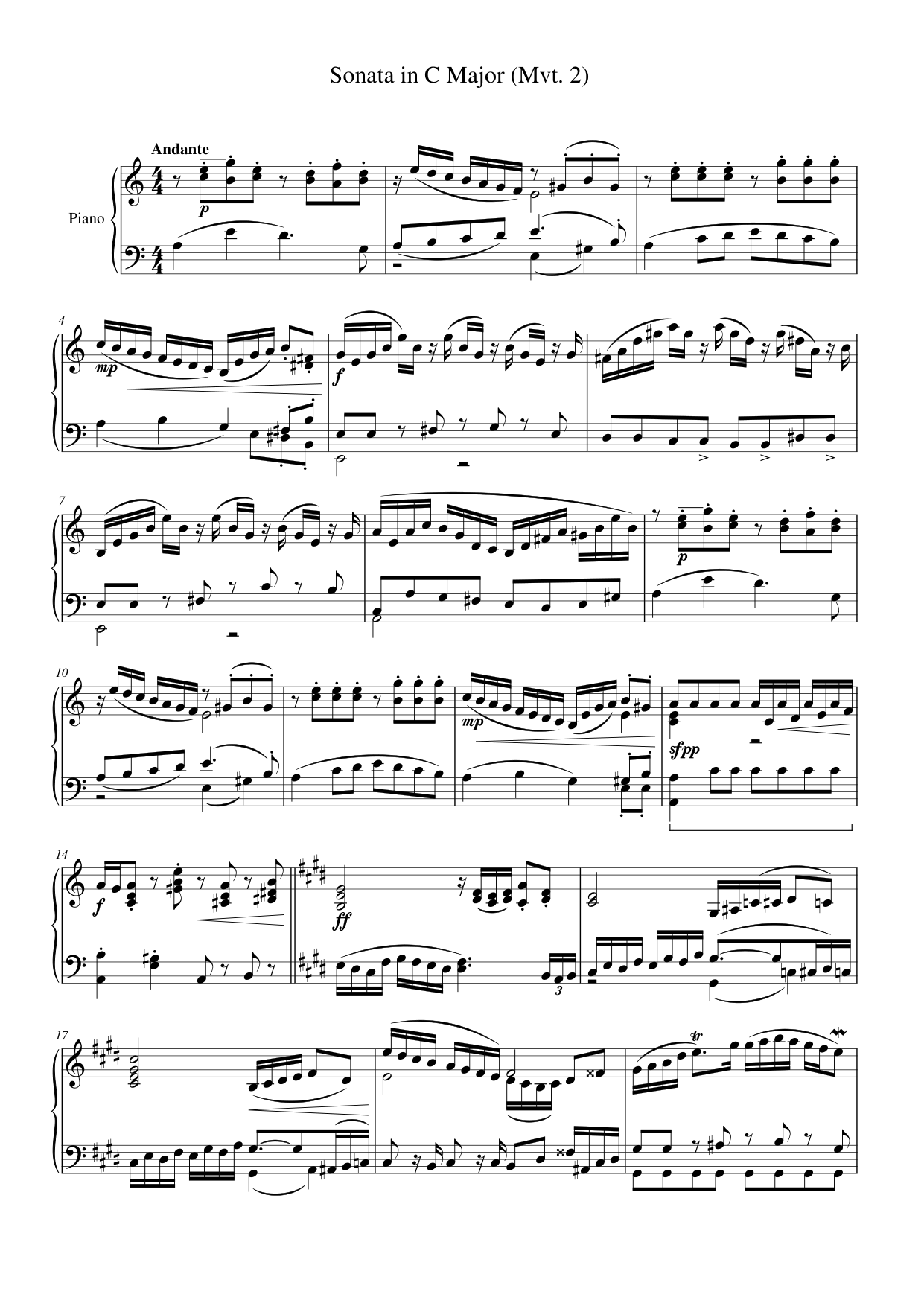 Sonata in C Major (Mvt. 2) Piano Sheet Music Page 1 Free PDF