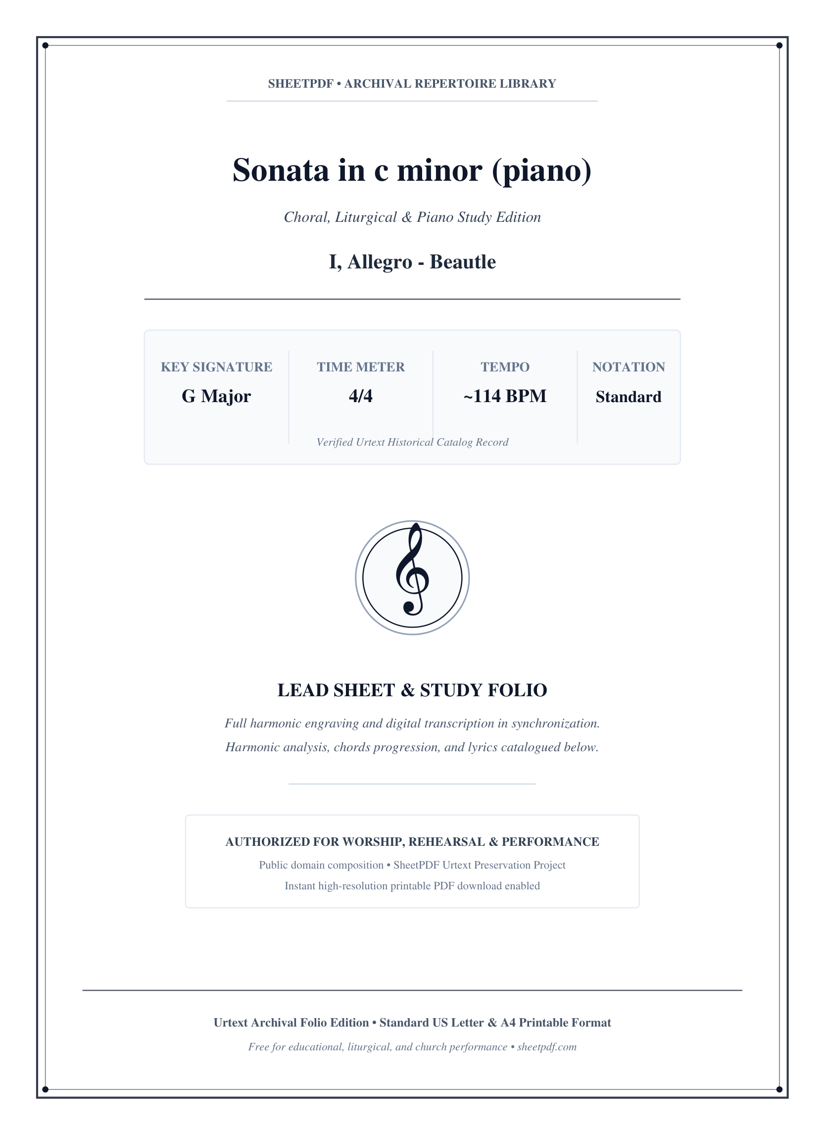 Sonata in c minor (piano) Piano Sheet Music Page 1 Free PDF