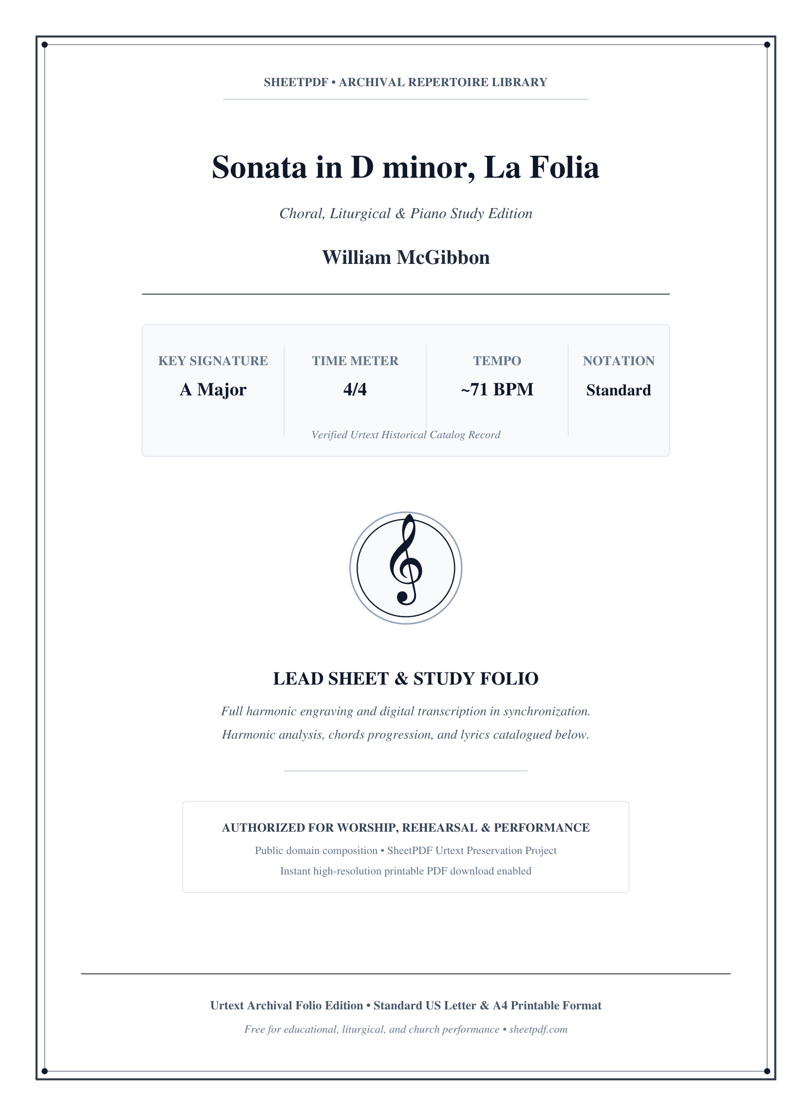 Sonata in D minor, La Folia Piano Sheet Music Page 1 Free PDF