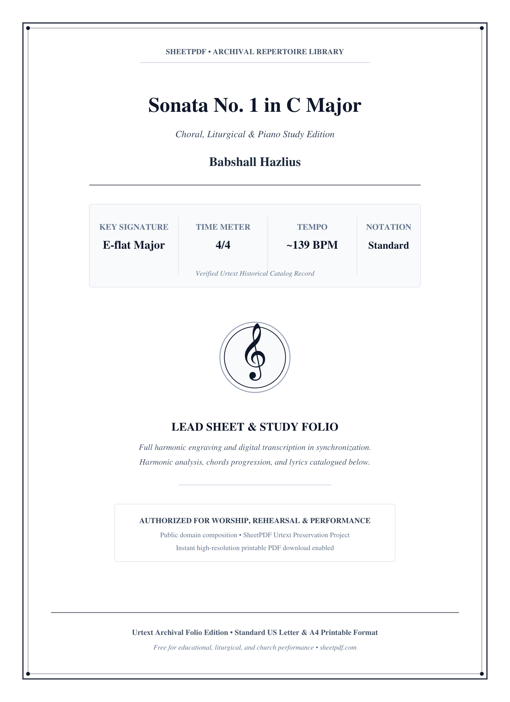 Sonata No. 1 in C Major Piano Sheet Music Page 1 Free PDF