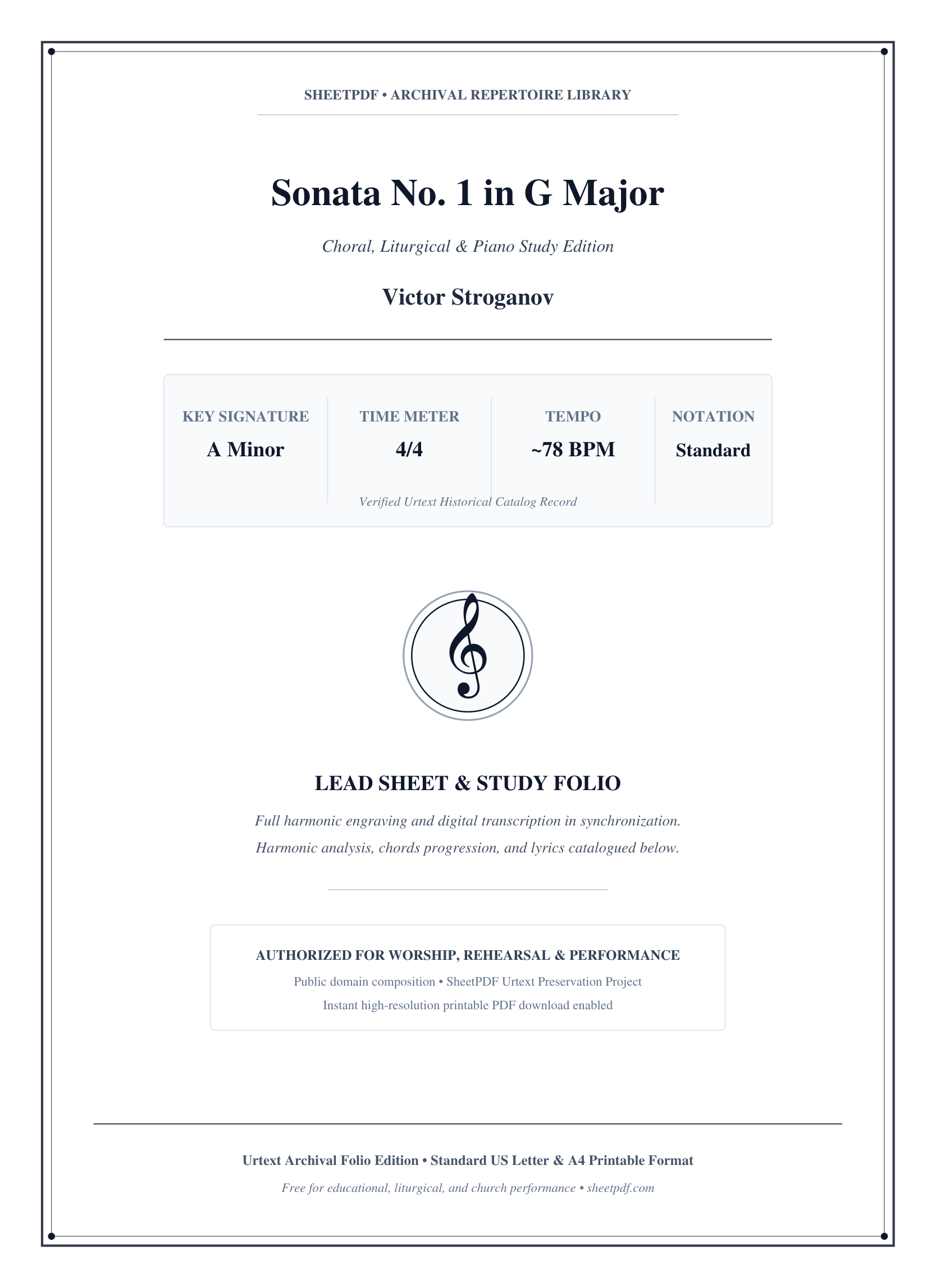 Sonata No. 1 in G Major Piano Sheet Music Page 1 Free PDF