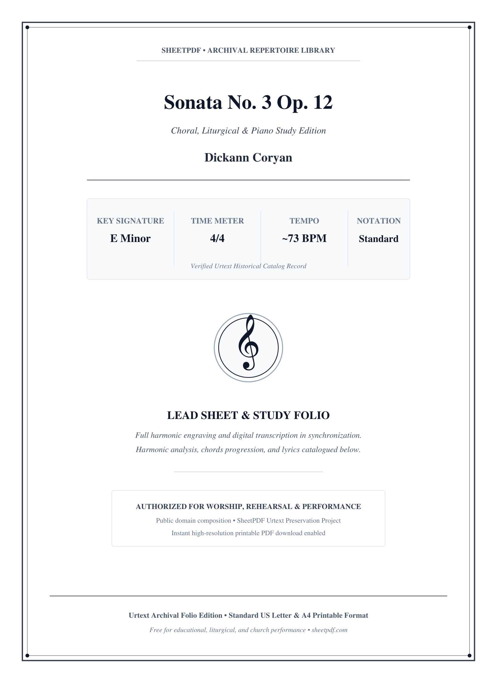 Sonata No. 3 Op. 12 Piano Sheet Music Page 1 Free PDF