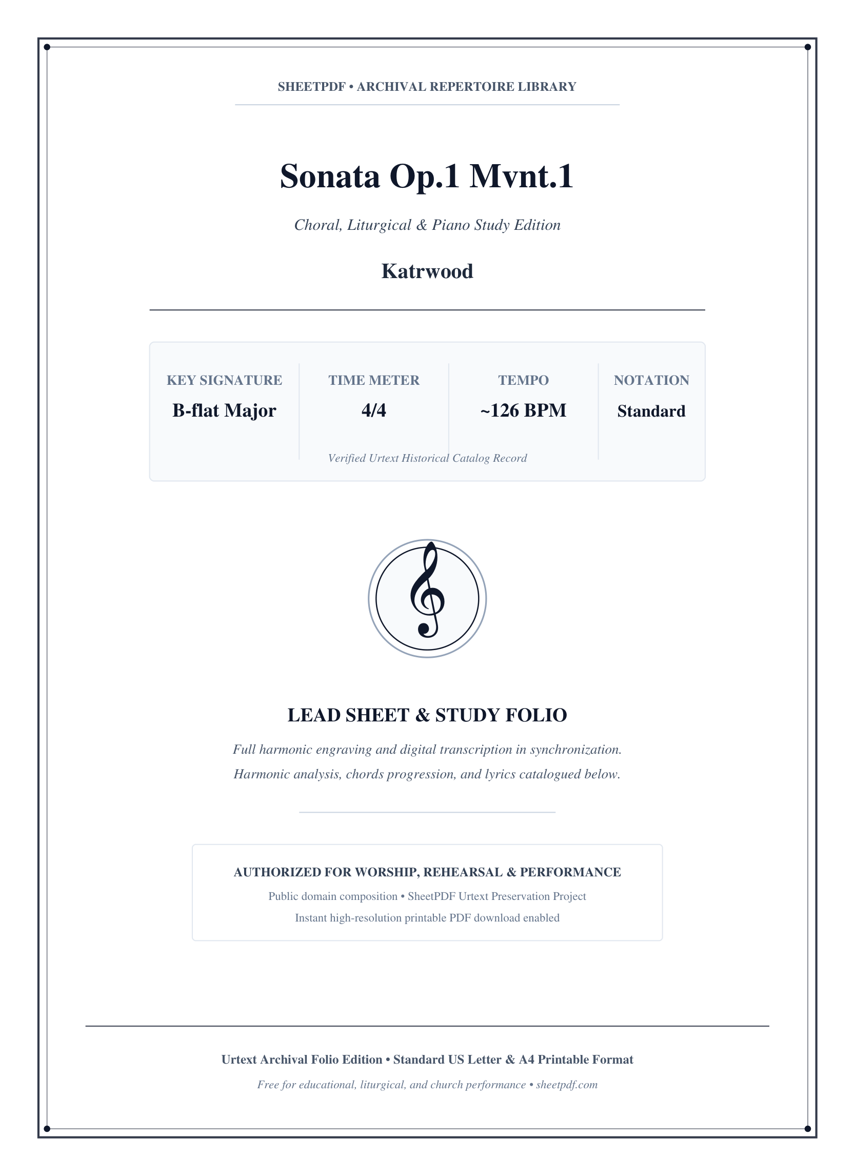 Sonata Op.1 Mvnt.1 Piano Sheet Music Page 1 Free PDF