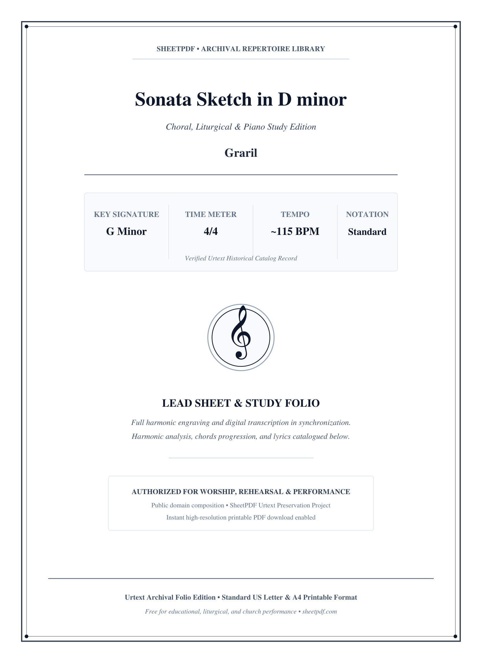 Sonata Sketch in D minor Piano Sheet Music Page 1 Free PDF