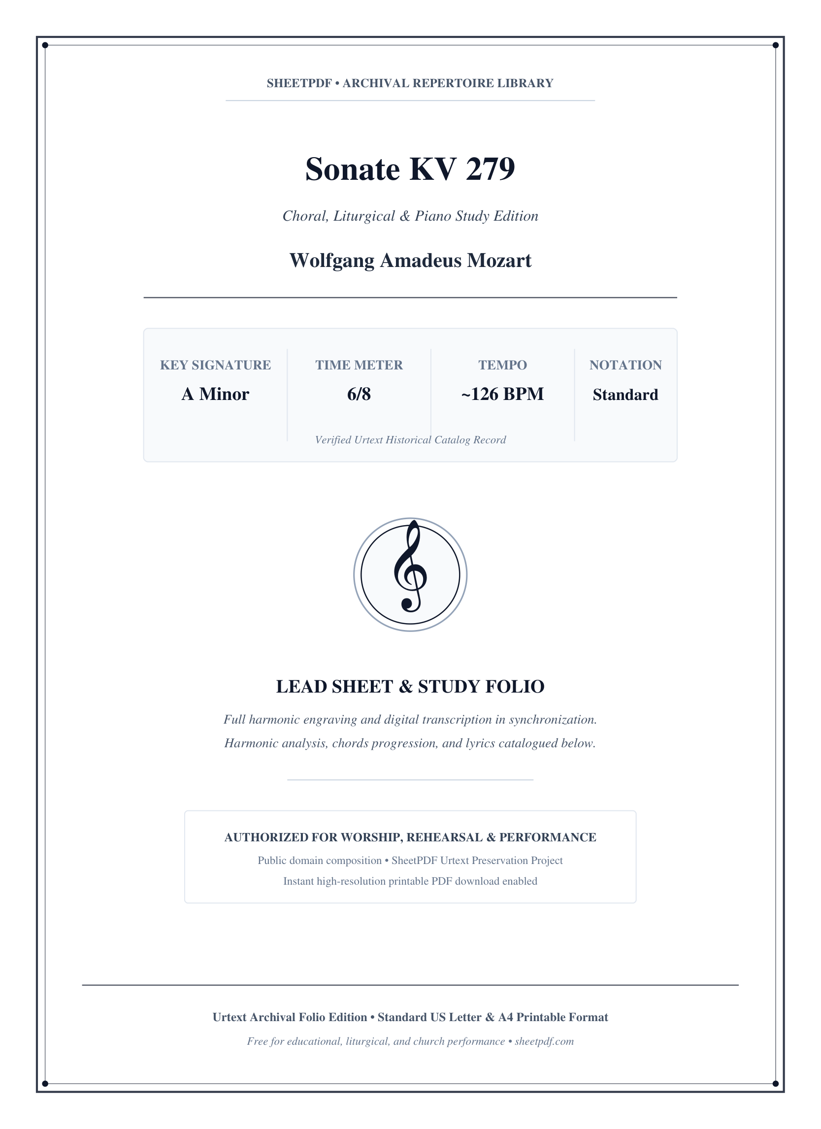 Sonate KV 279 Piano Sheet Music Page 1 Free PDF