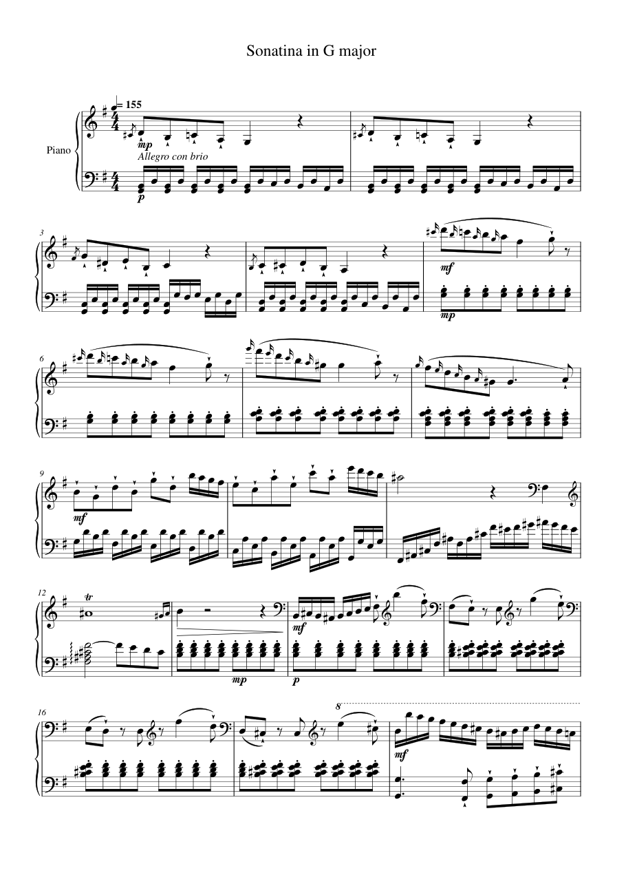 Sonatina in G major Piano Sheet Music Page 1 Free PDF