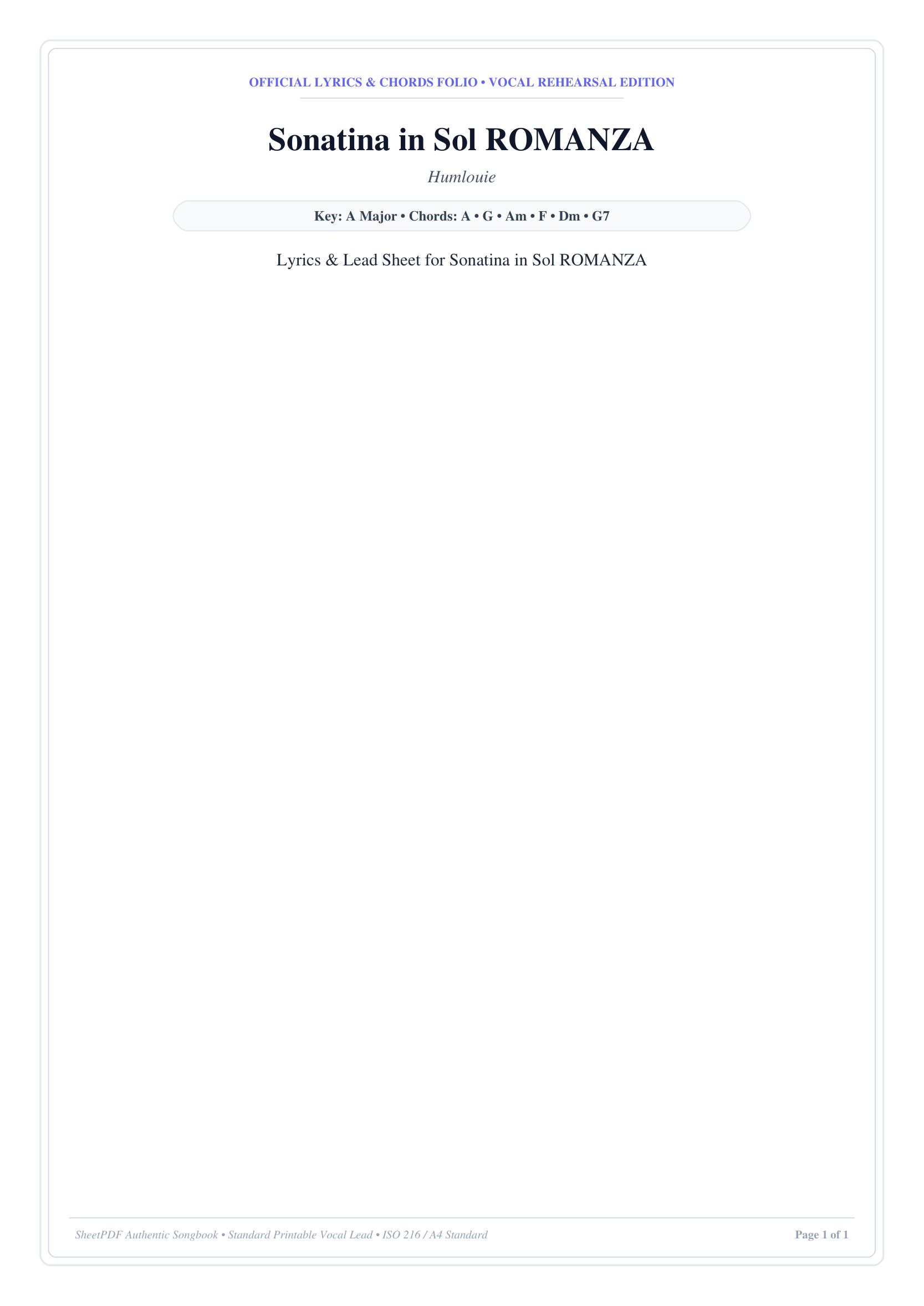 Sonatina in Sol ROMANZA Piano Sheet Music Page 1 Free PDF