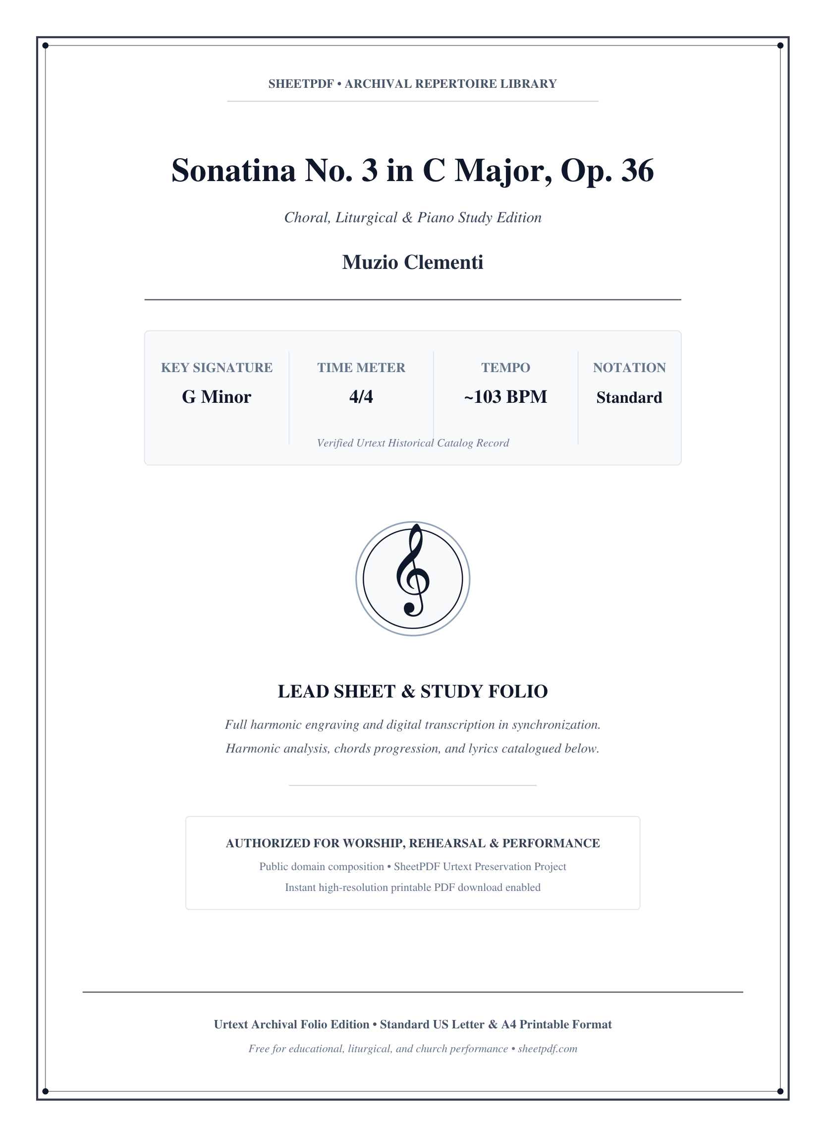 Sonatina No. 3 in C Major, Op. 36 Piano Sheet Music Page 1 Free PDF