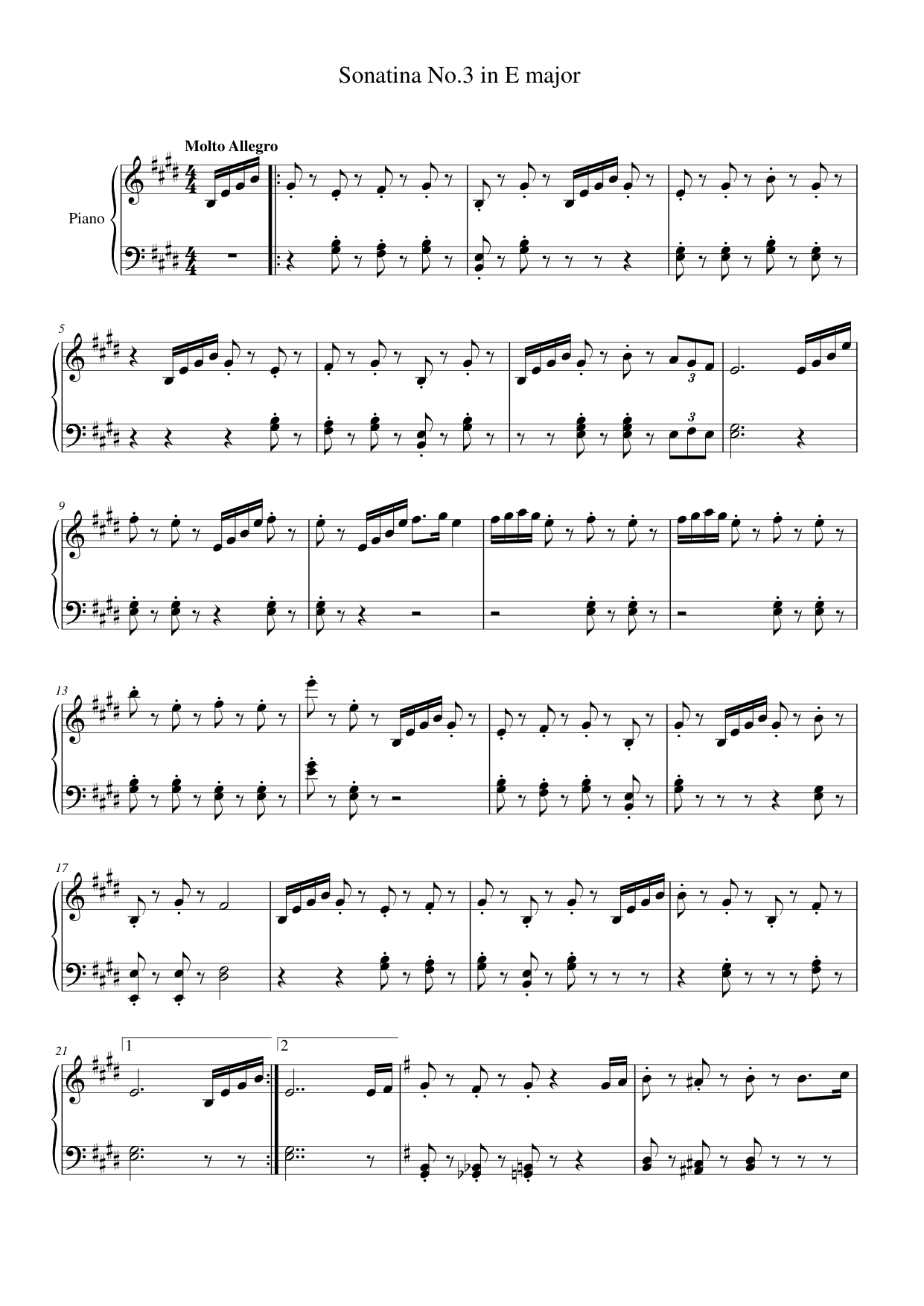 Sonatina No.3 in E major Piano Sheet Music Page 1 Free PDF
