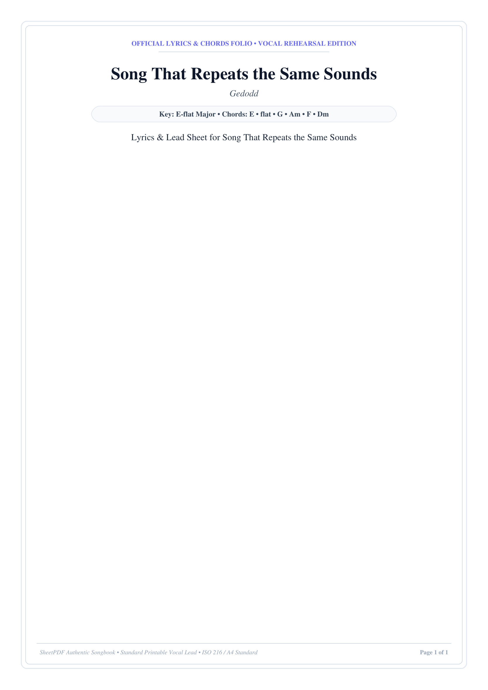 Song That Repeats the Same Sounds Lyrics & Chords Folio