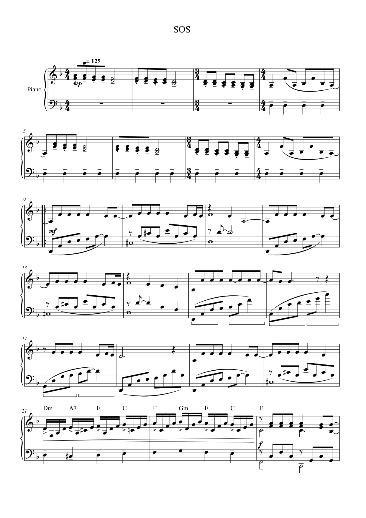 SOS Piano Sheet Music Page 1 Free PDF