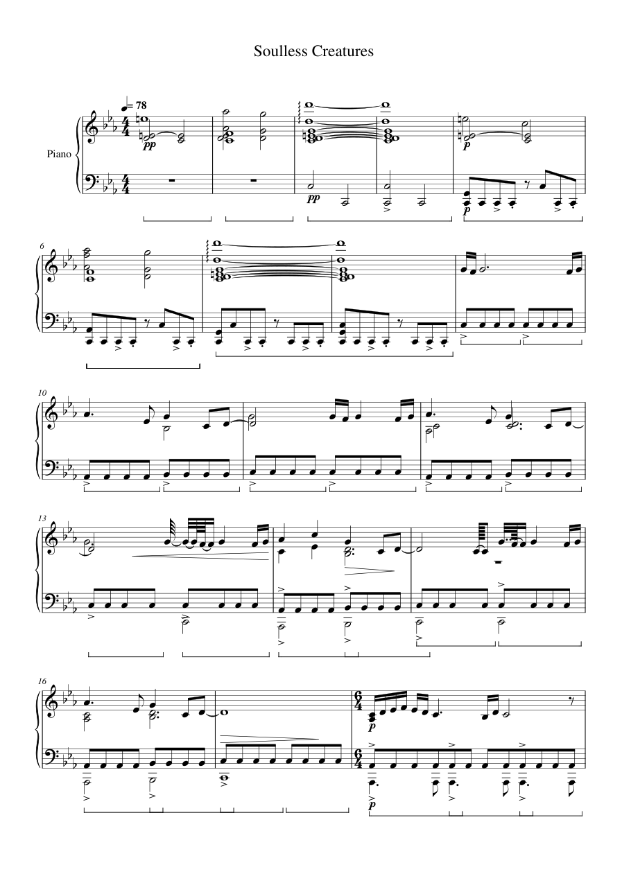 Soulless Creatures Piano Sheet Music Score Page 1