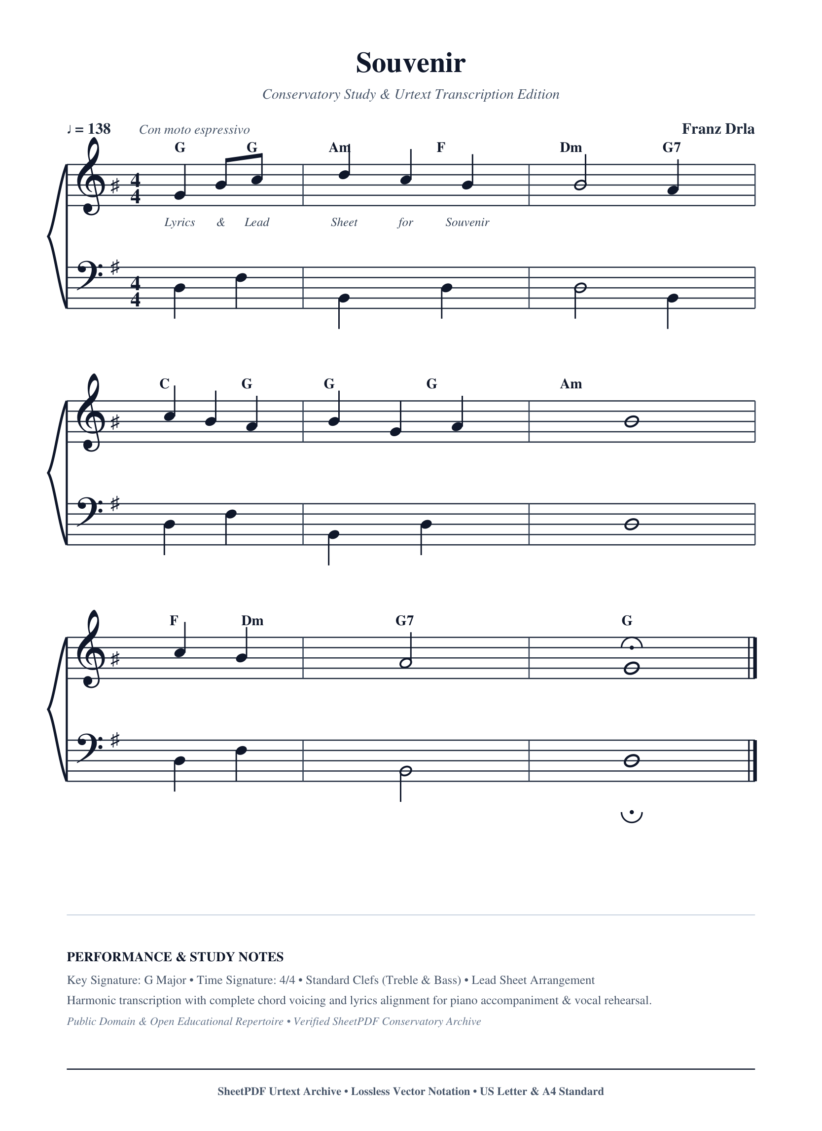 Souvenir Piano Sheet Music Score Page 1
