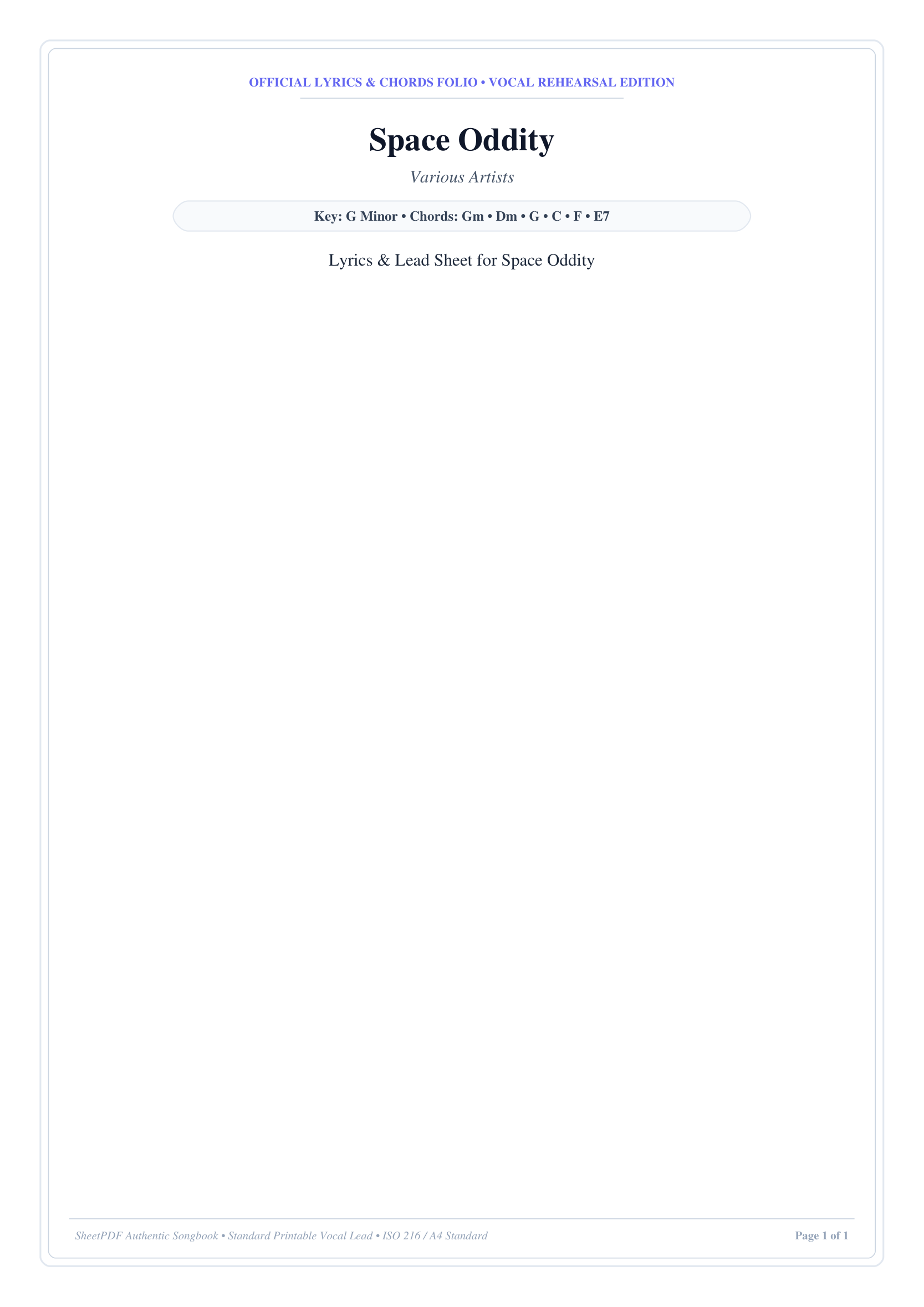 Space Oddity Piano Sheet Music Page 1 Free PDF