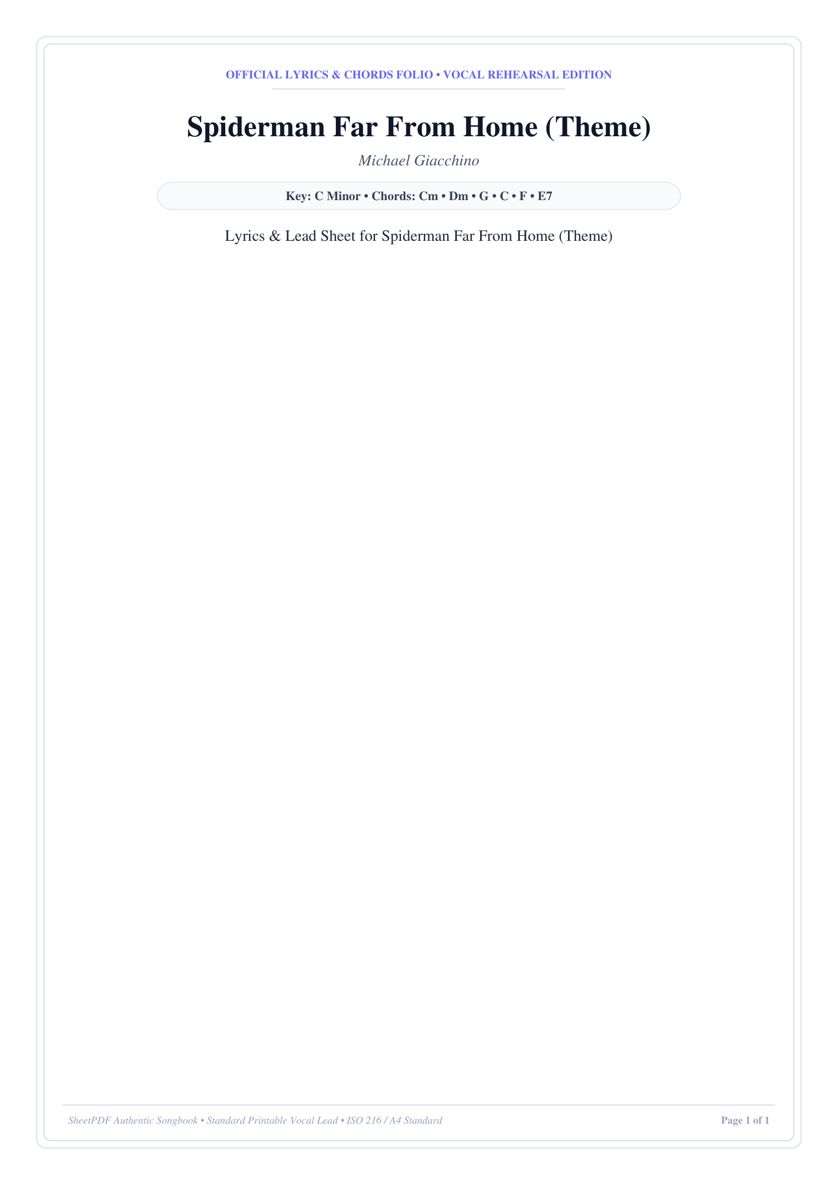 Spiderman Far From Home (Theme) Piano Sheet Music Page 1 Free PDF