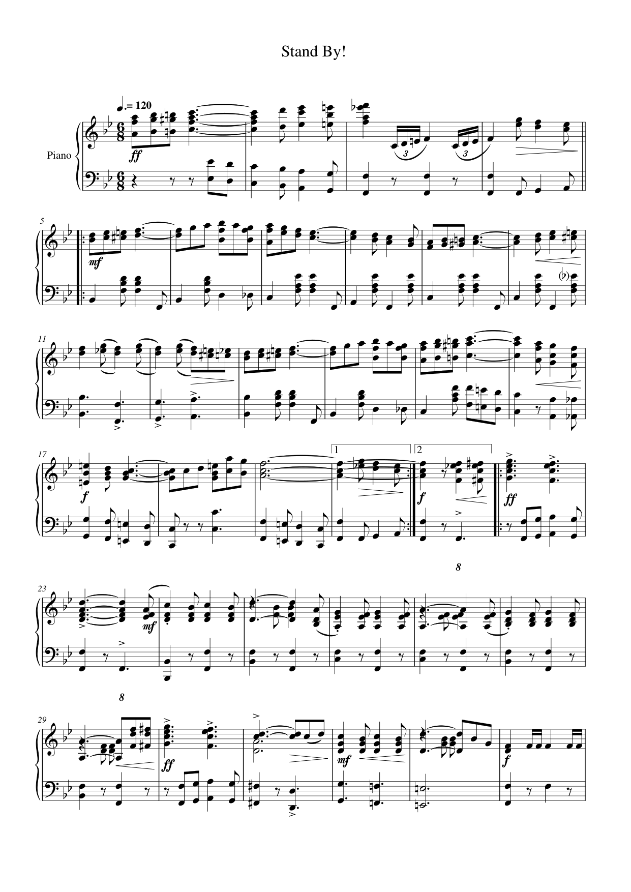Stand By! Piano Sheet Music Page 1 Free PDF