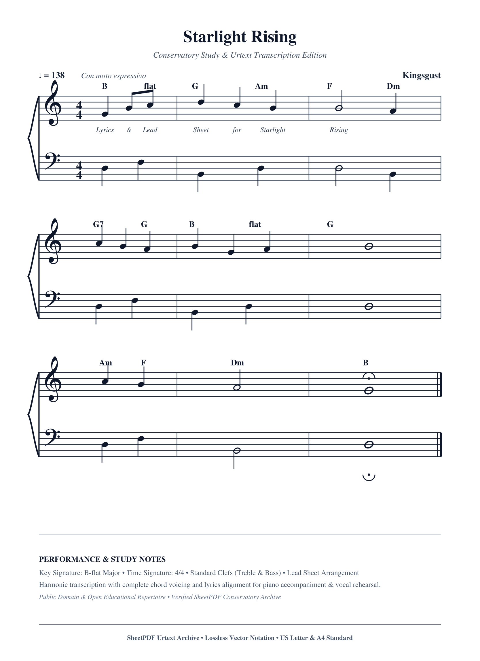 Starlight Rising Piano Sheet Music Score Page 1