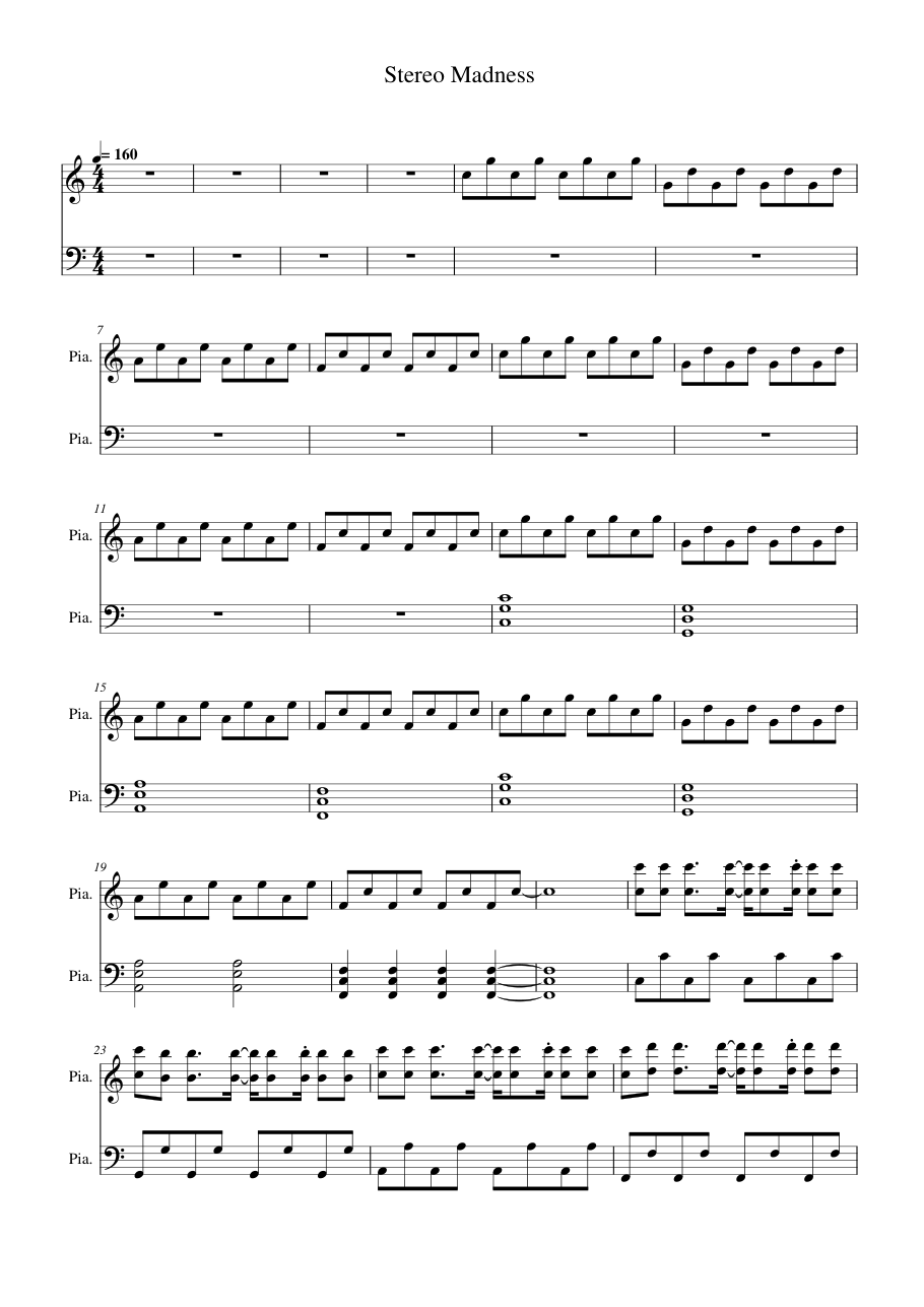 Stereo Madness Piano Sheet Music Page 1 Free PDF