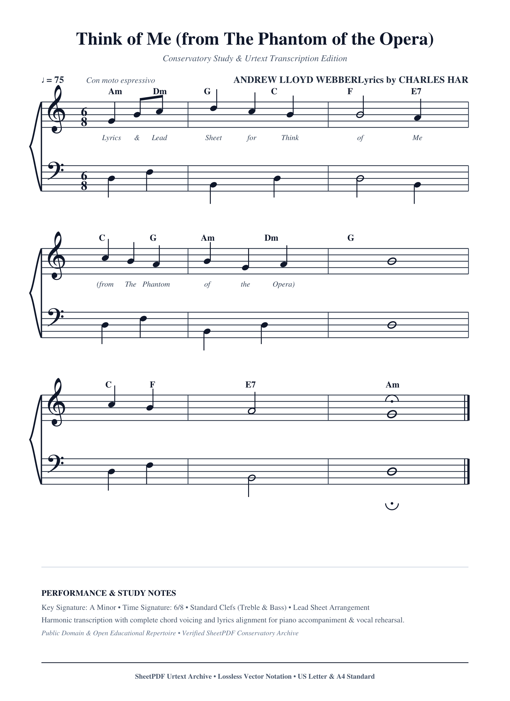 Think of Me (from The Phantom of the Opera) Piano Sheet Music Page 1 Free PDF