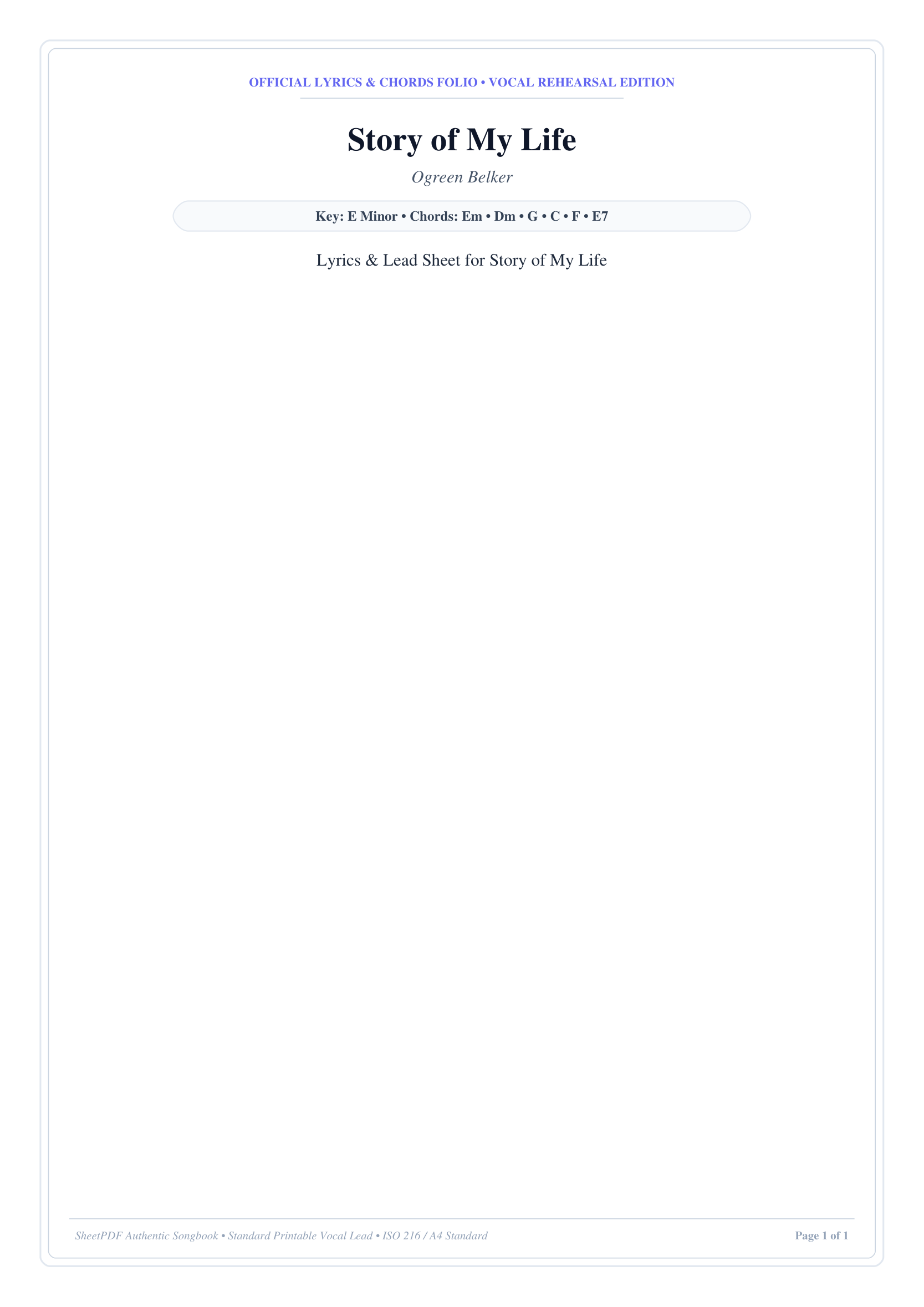 Story of My Life Piano Sheet Music Page 1 Free PDF