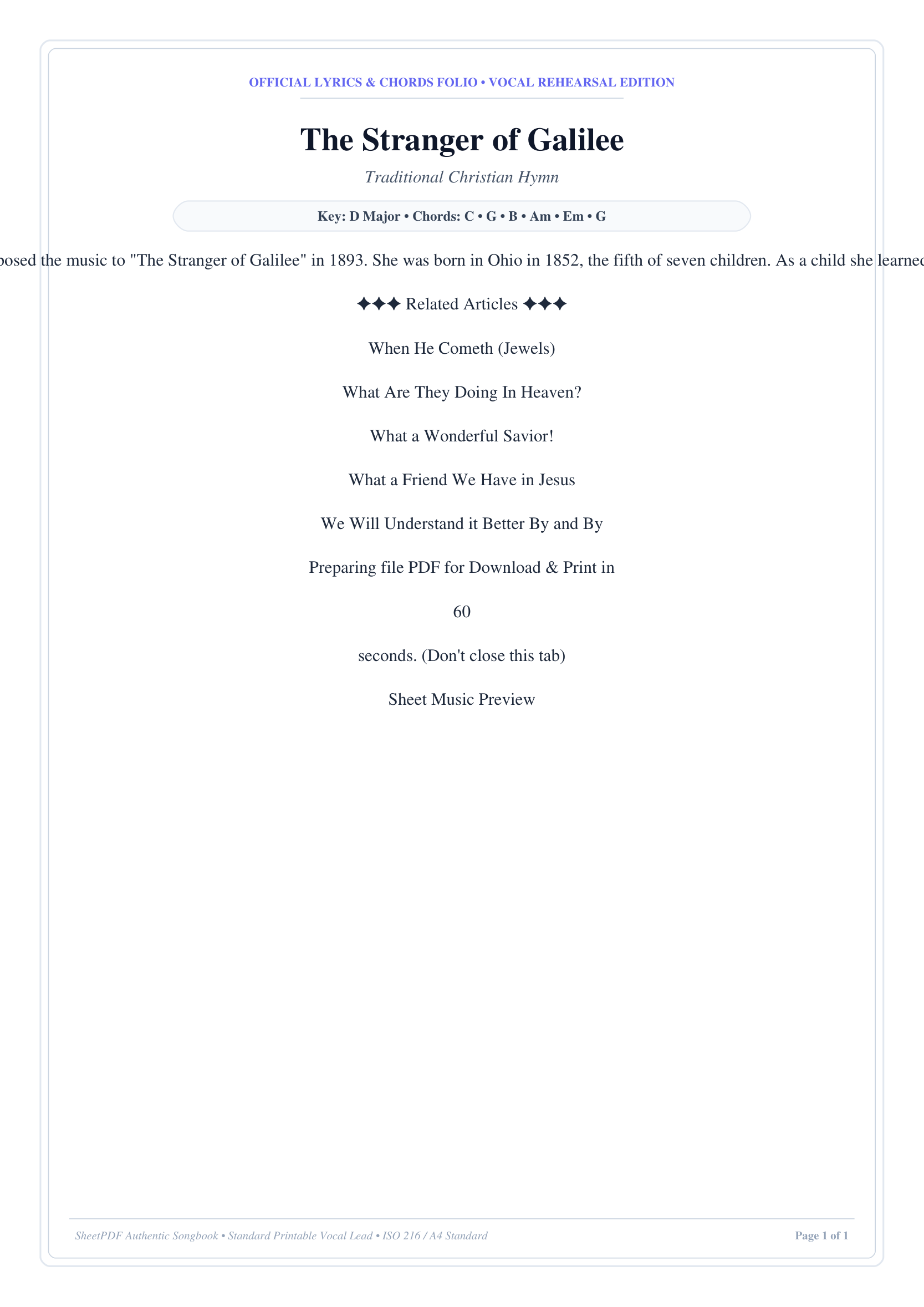 The Stranger of Galilee Lyrics & Chords Folio