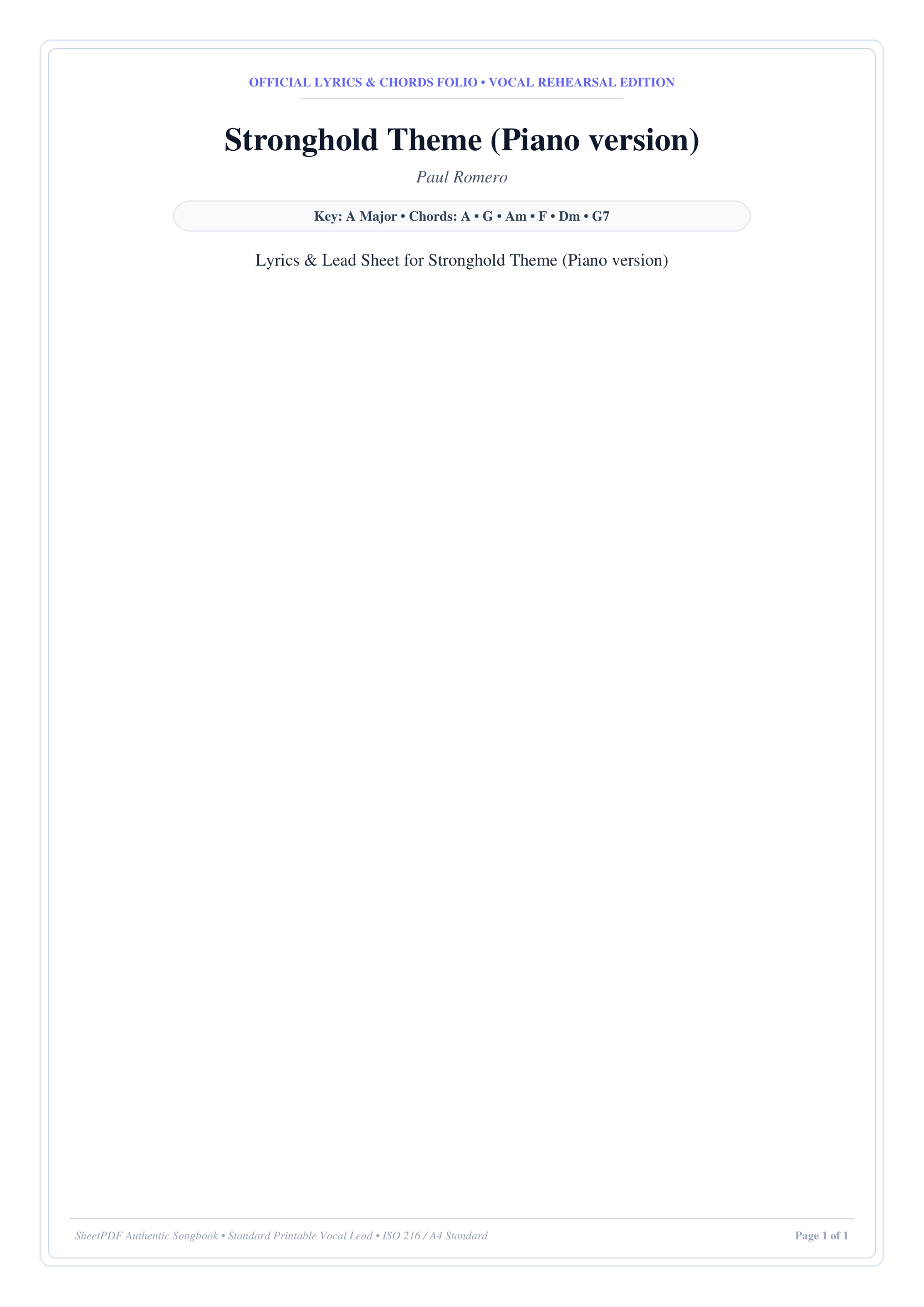 Stronghold Theme (Piano version) Piano Sheet Music Page 1 Free PDF