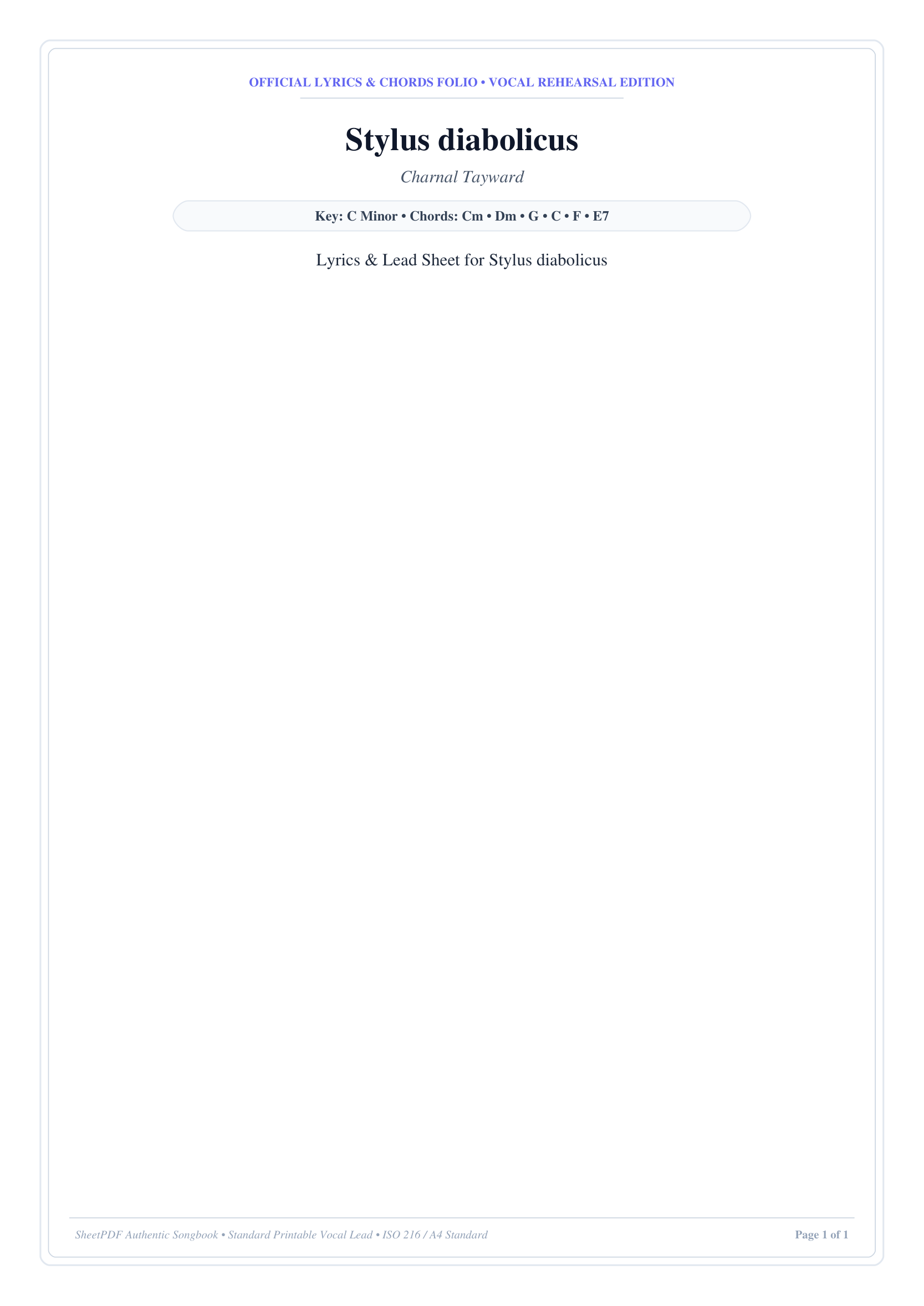 Stylus diabolicus Lyrics & Chords Folio