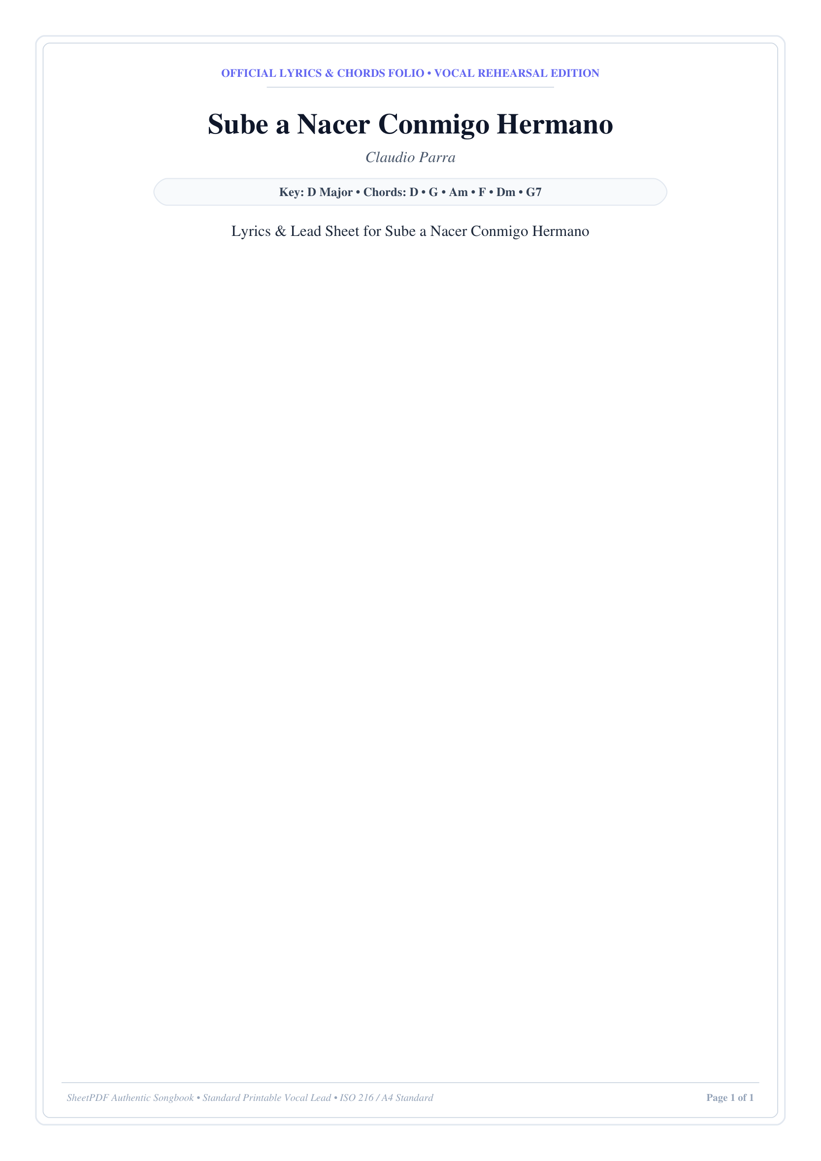 Sube a Nacer Conmigo Hermano Piano Sheet Music Page 1 Free PDF