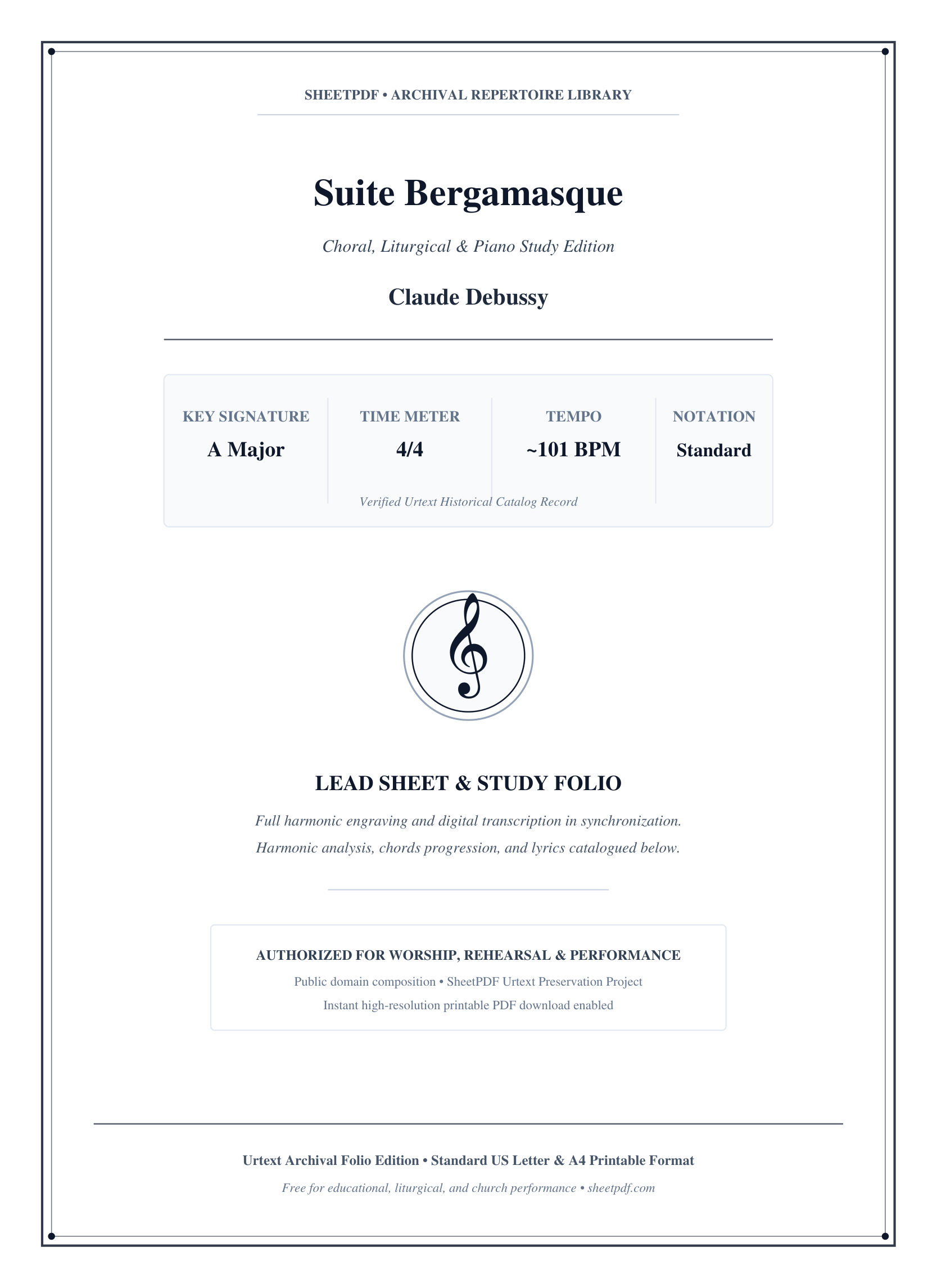 Suite Bergamasque Piano Sheet Music Page 1 Free PDF