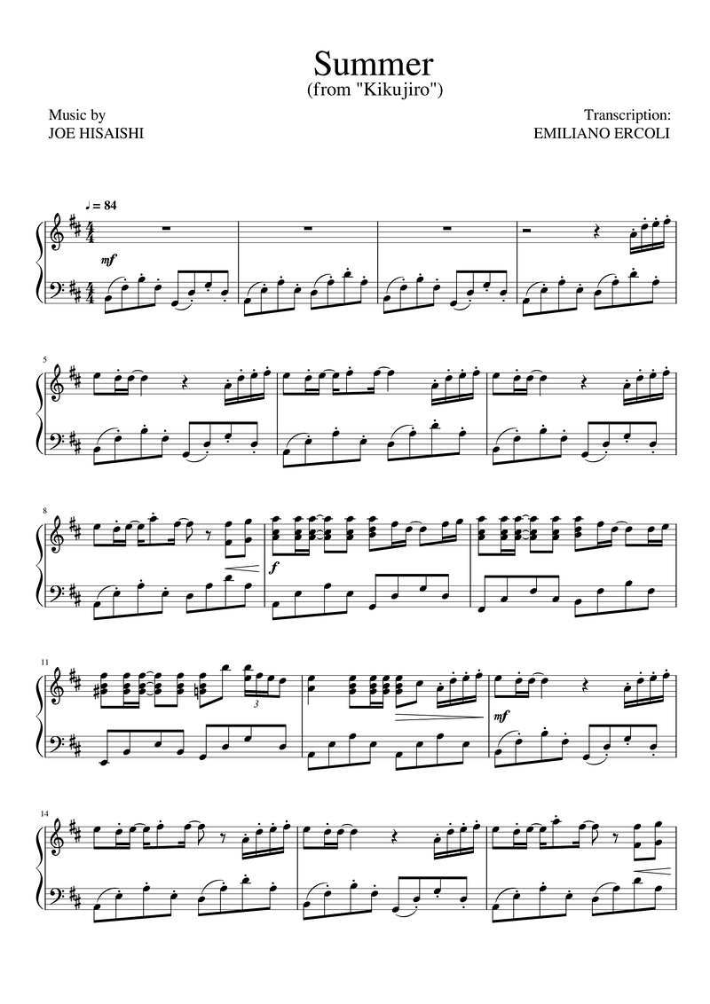 Summer Piano Sheet Music Page 1 Free PDF