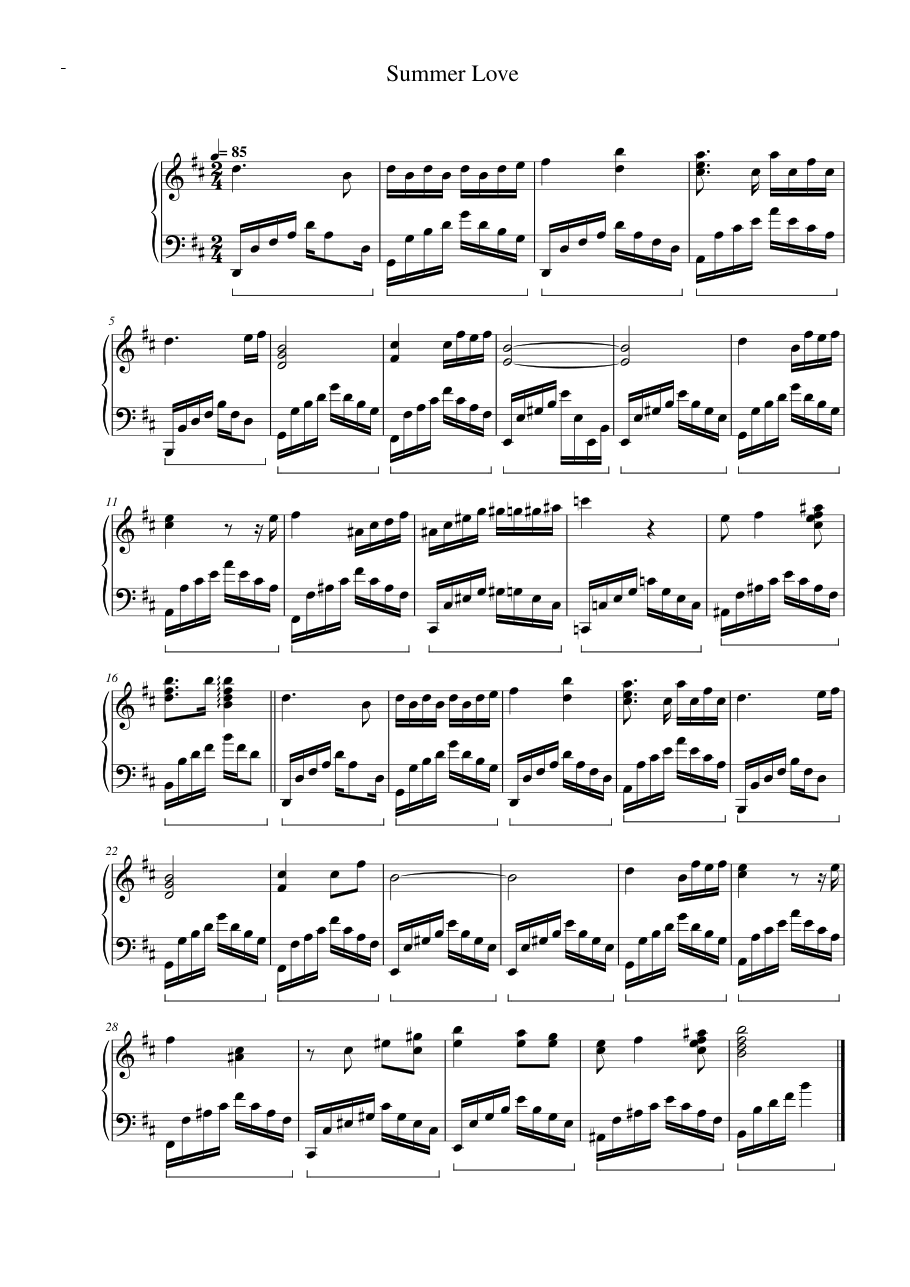Summer Love Piano Sheet Music Score Page 1