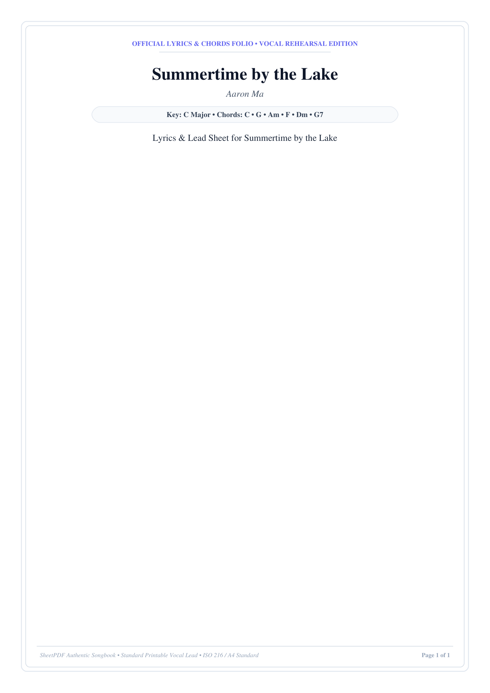 Summertime by the Lake Lyrics & Chords Folio