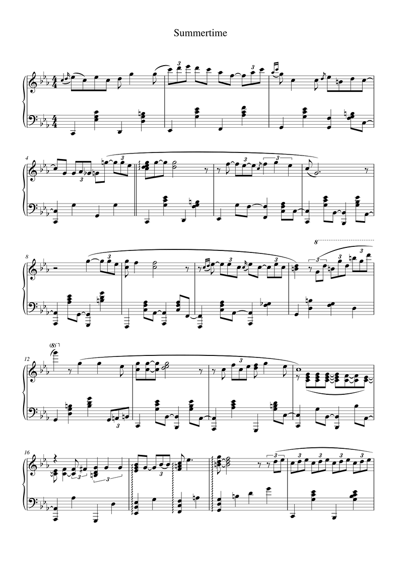 Summertime Piano Sheet Music Score Page 1