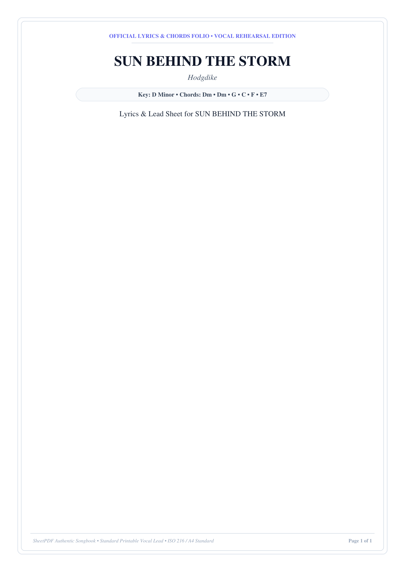 SUN BEHIND THE STORM Piano Sheet Music Page 1 Free PDF