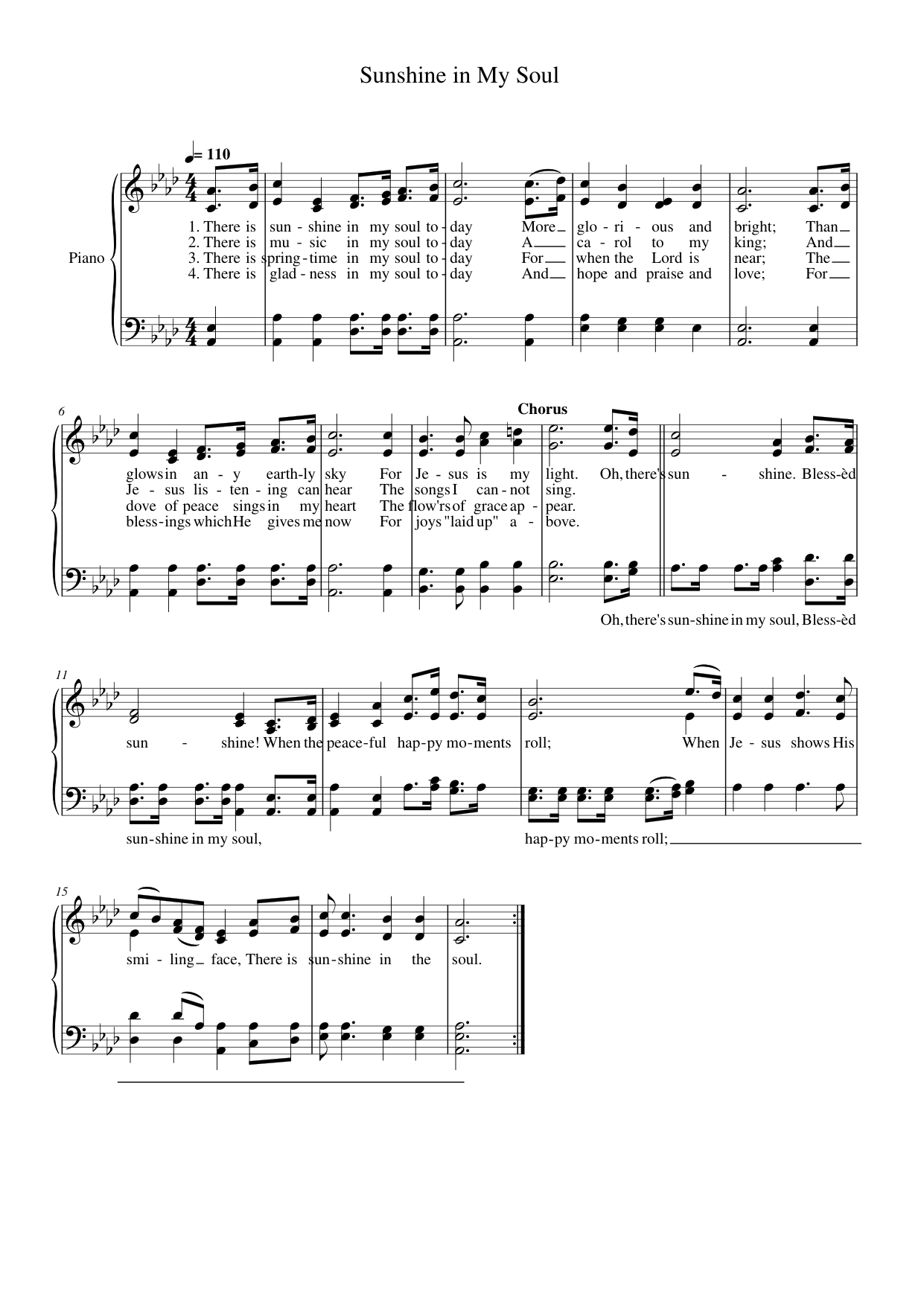 Sunshine In My Soul Piano Sheet Music Score Page 1