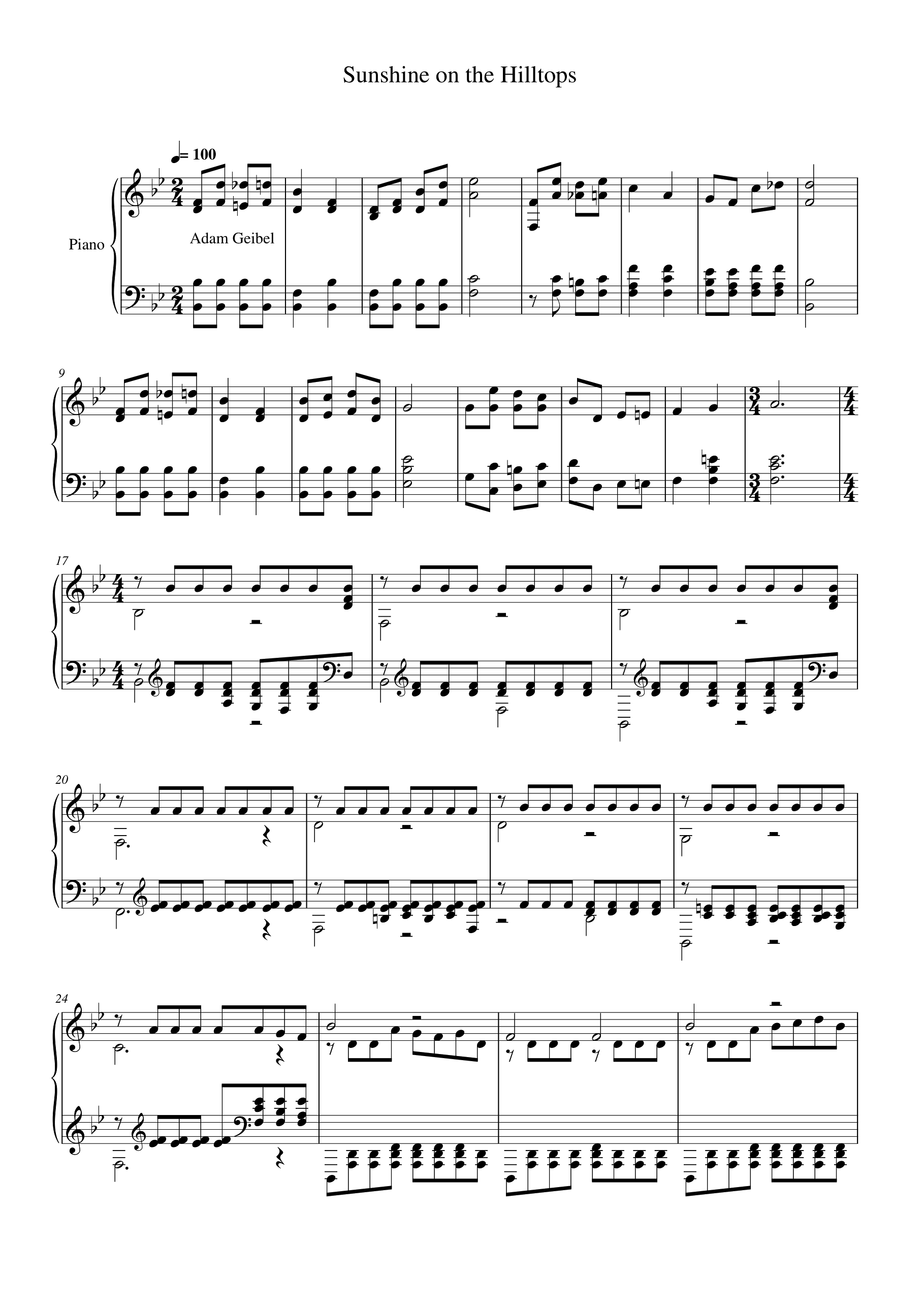 Sunshine on the Hilltops Piano Sheet Music Page 1 Free PDF