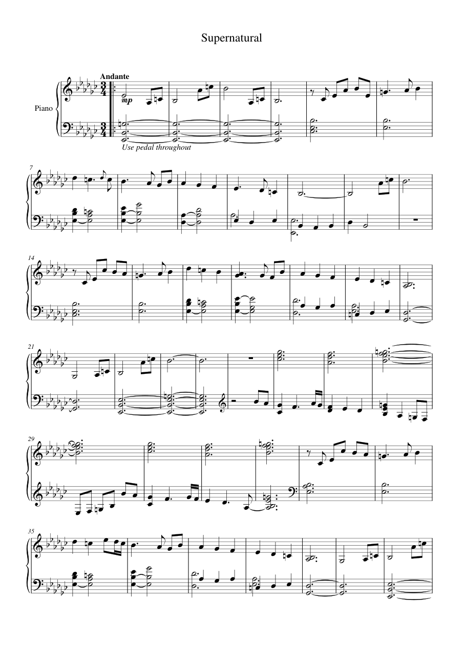 Supernatural Piano Sheet Music Page 1 Free PDF