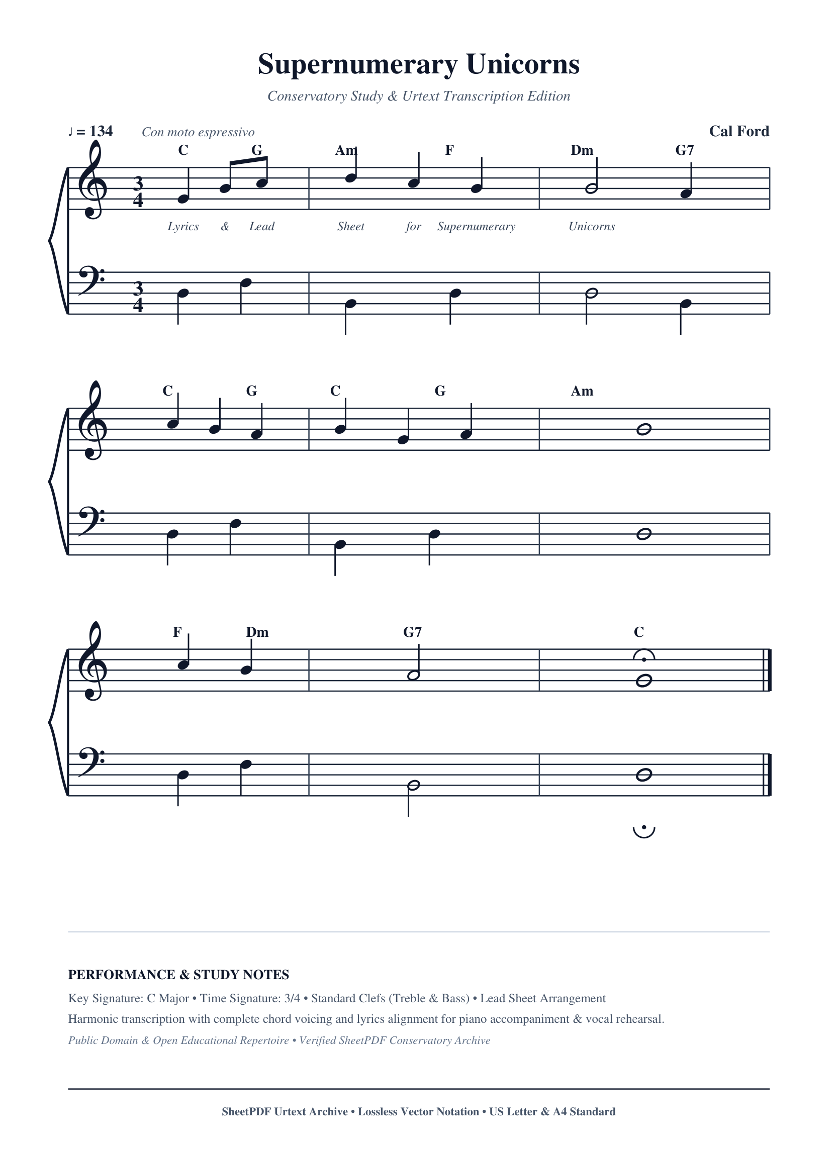 Supernumerary Unicorns Piano Sheet Music Score Page 1