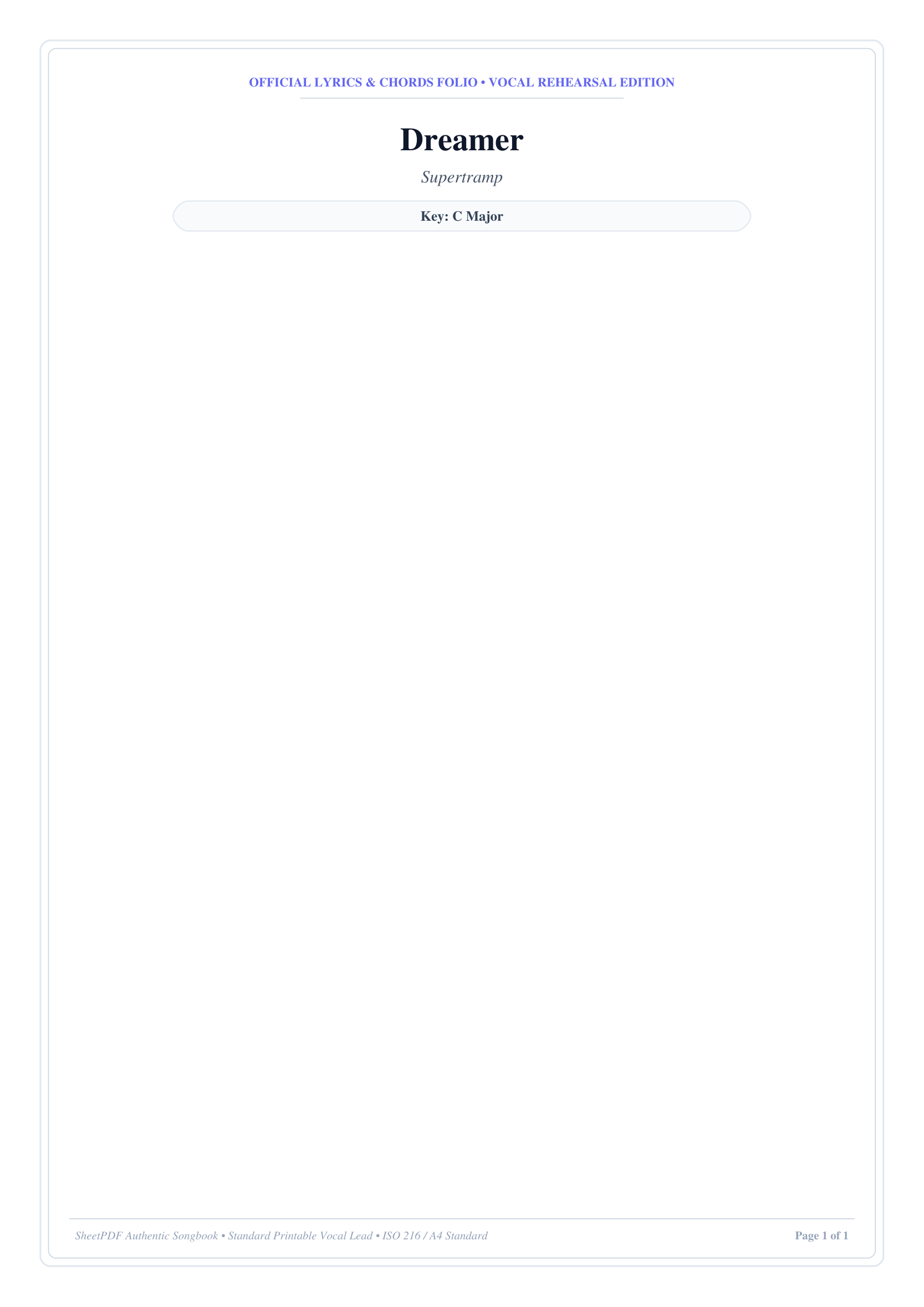 Dreamer Piano Sheet Music Page 1 Free PDF