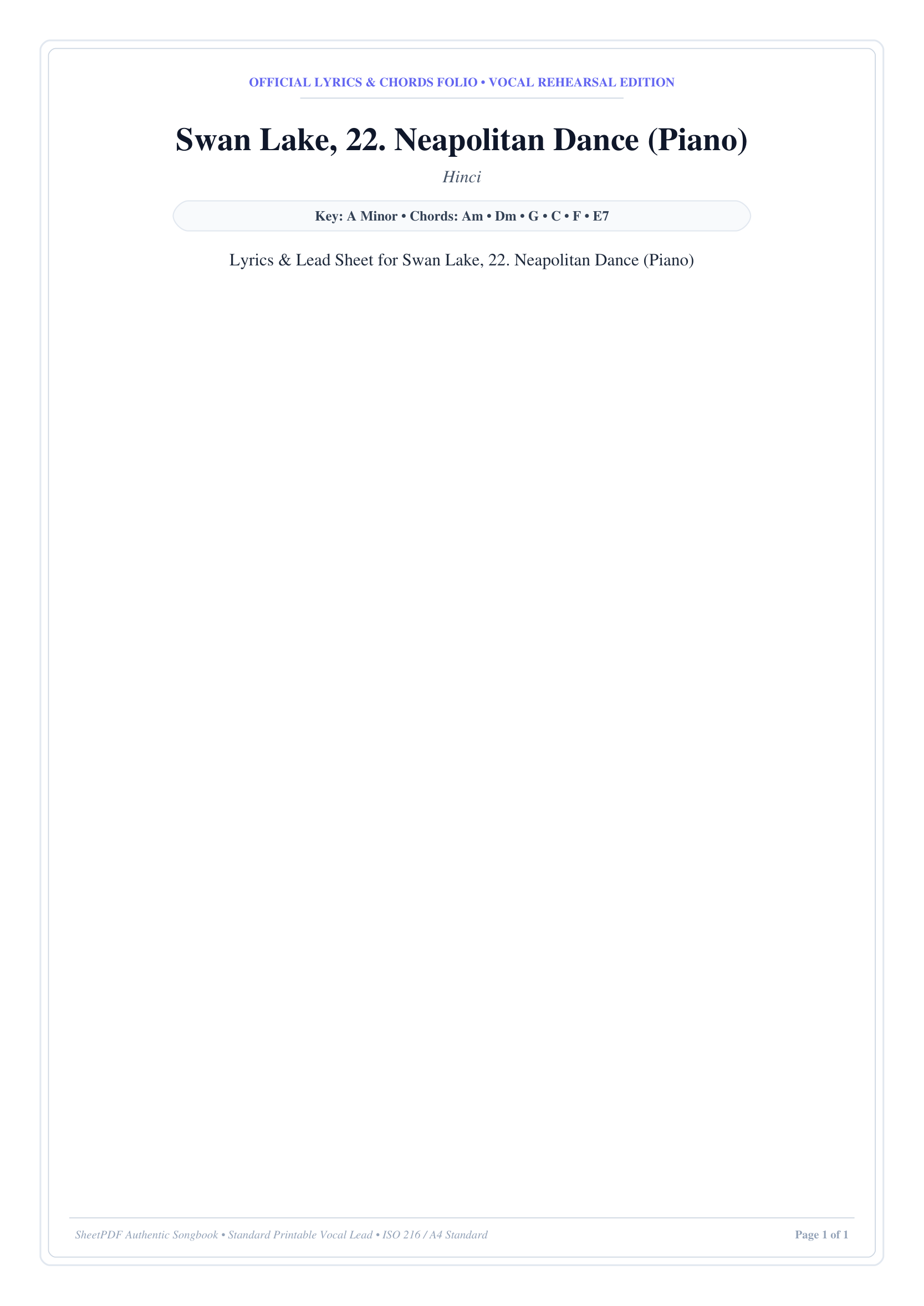 Swan Lake, 22. Neapolitan Dance (Piano) Piano Sheet Music Page 1 Free PDF