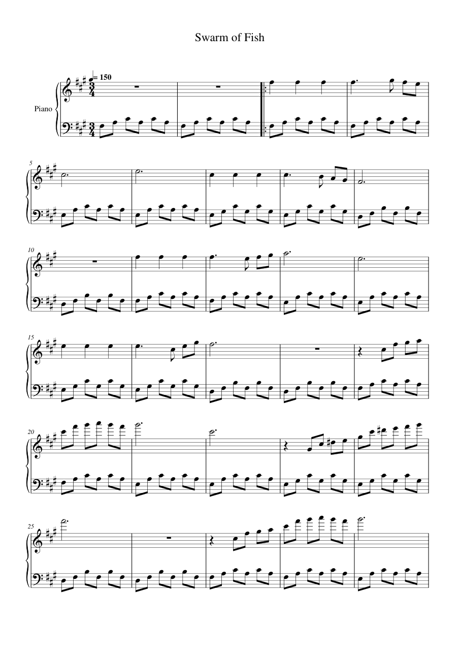 Swarm of Fish Piano Sheet Music Page 1 Free PDF